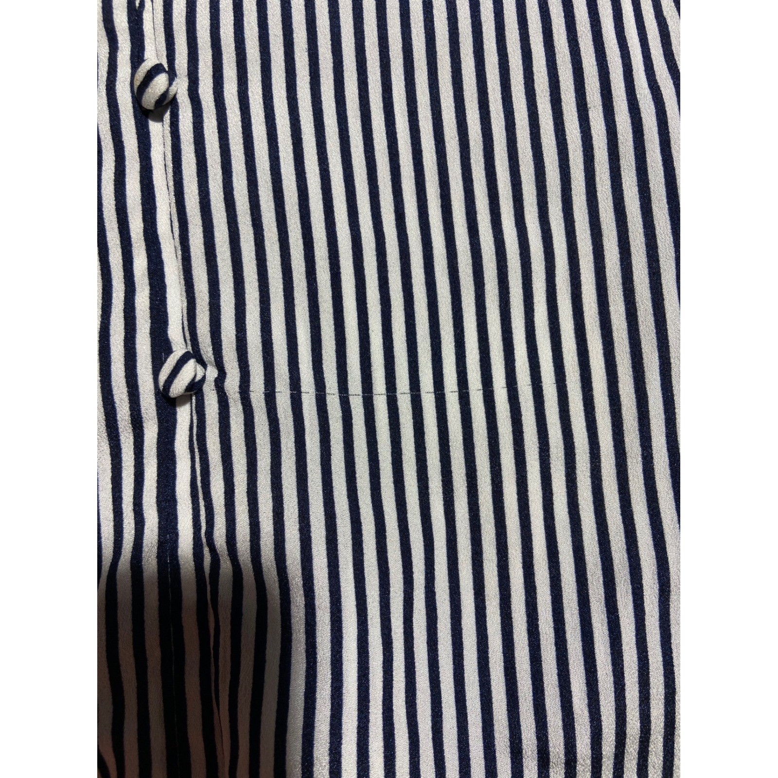 Karl Lagerfeld Paris Sleeveless Blouse Navy White Striped Ruffle V Neck L Chic