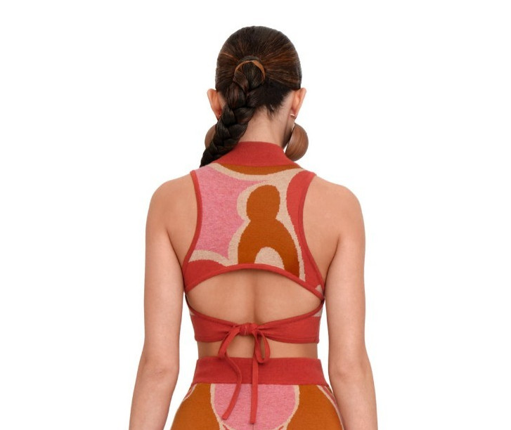 NWT Andrea Iyamah Size XL (12/14) Rust Red Orange Beige Mock Neck ALLY Crop Top