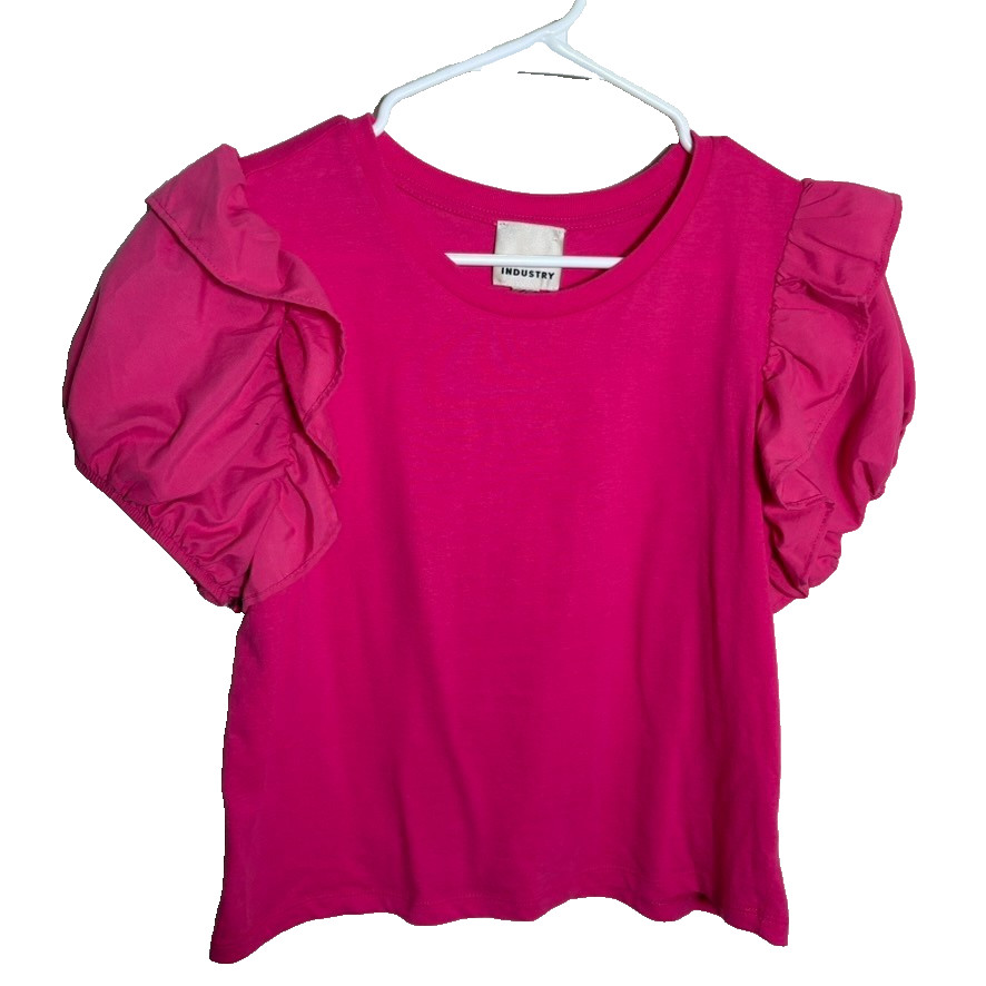Industry Republic Clothing Women’s XS Pink Cropped Puff Sleeve Ruffle Top
