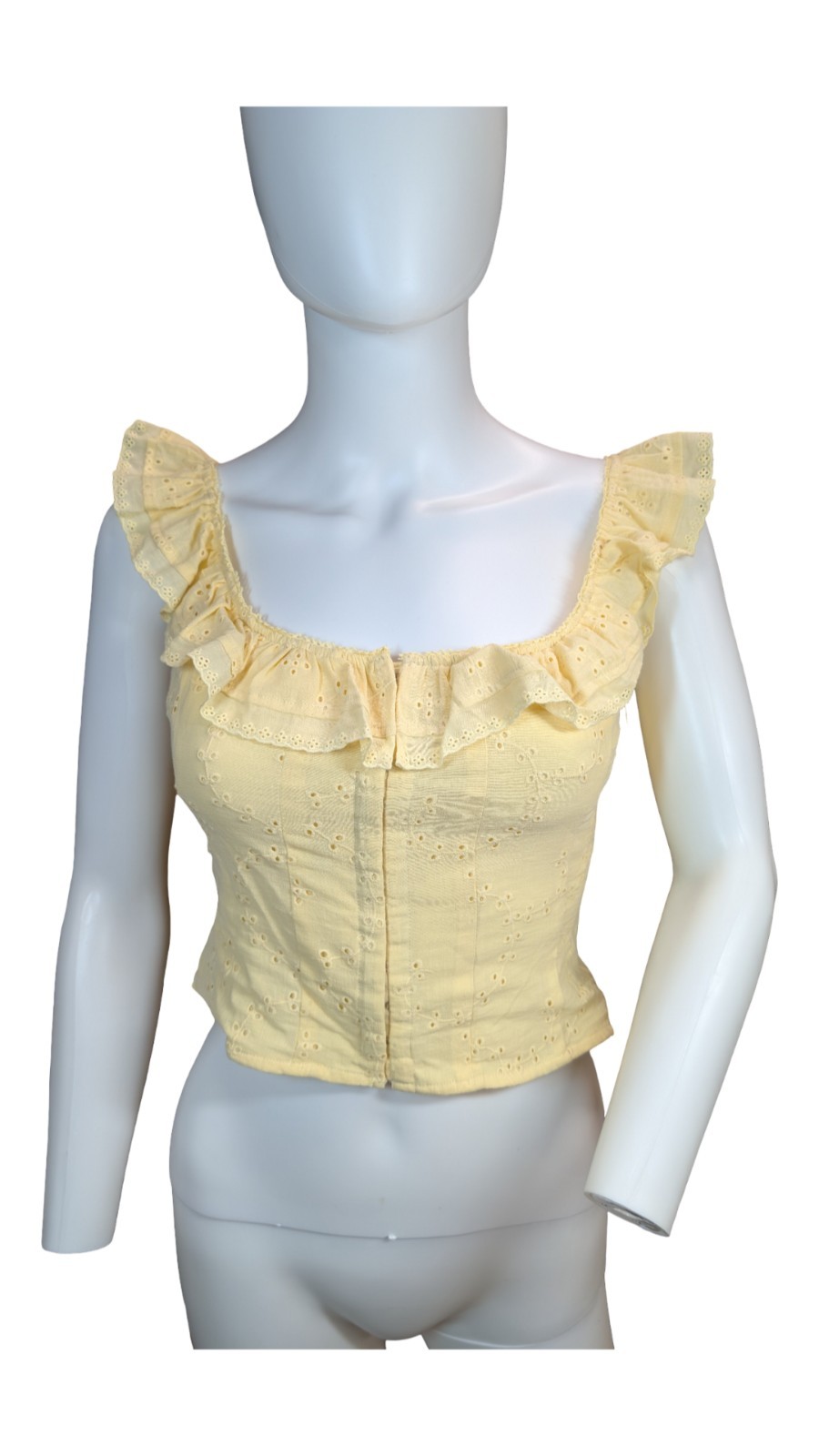 ⭐A5 Wild Fable Women’s Yellow Eyelet Crop Top M NWT Ruffle Strap Cottagecore