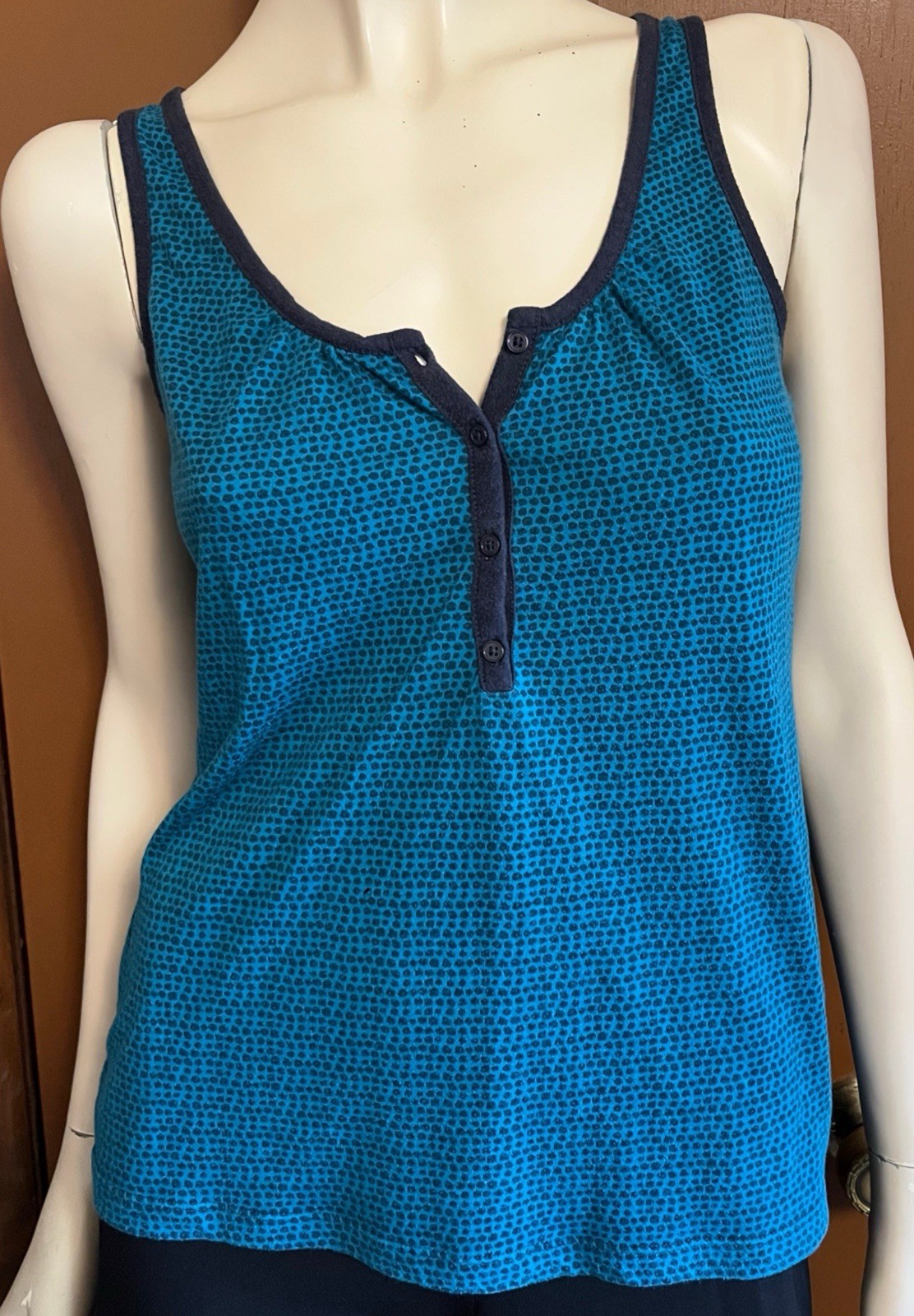 Vintage Y2K Blue Dot Button Front Razor Back Tank Top