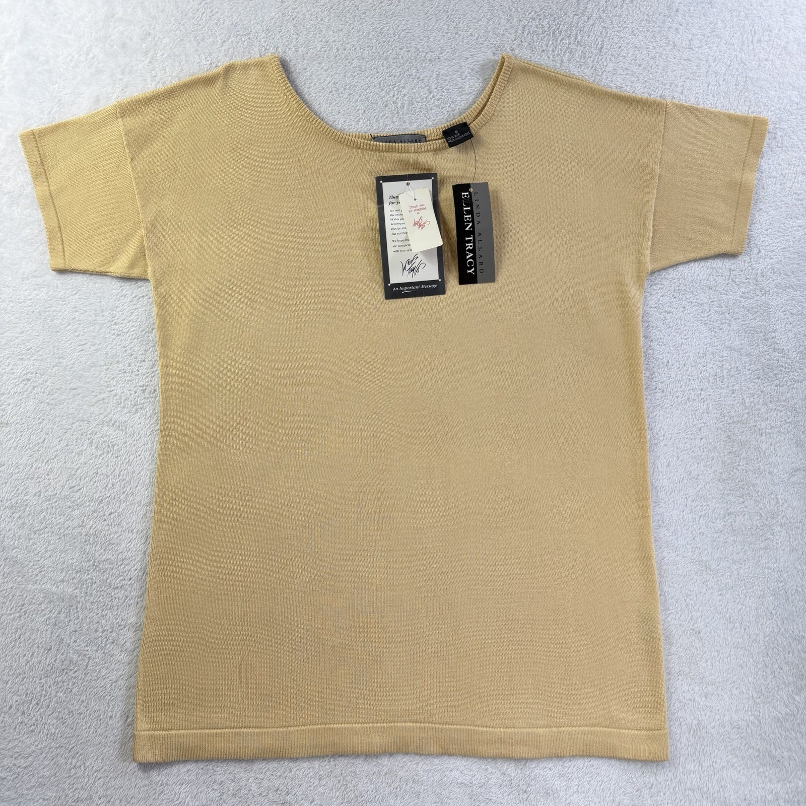 VTG Linda Allard Ellen Tracy Silk Knit Shell Top Saffron NWT Medium Boat Neck
