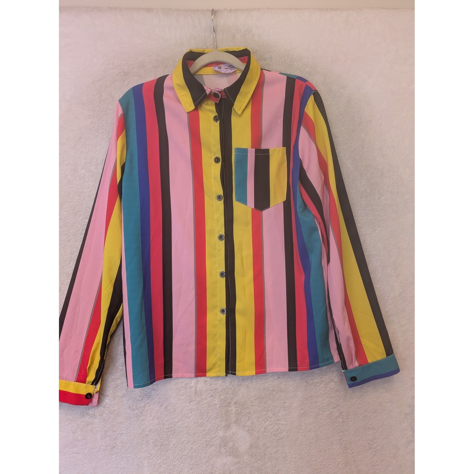 Women’s Size M Striped Button Down Shirt Multicolor Long Sleeve Rainbow