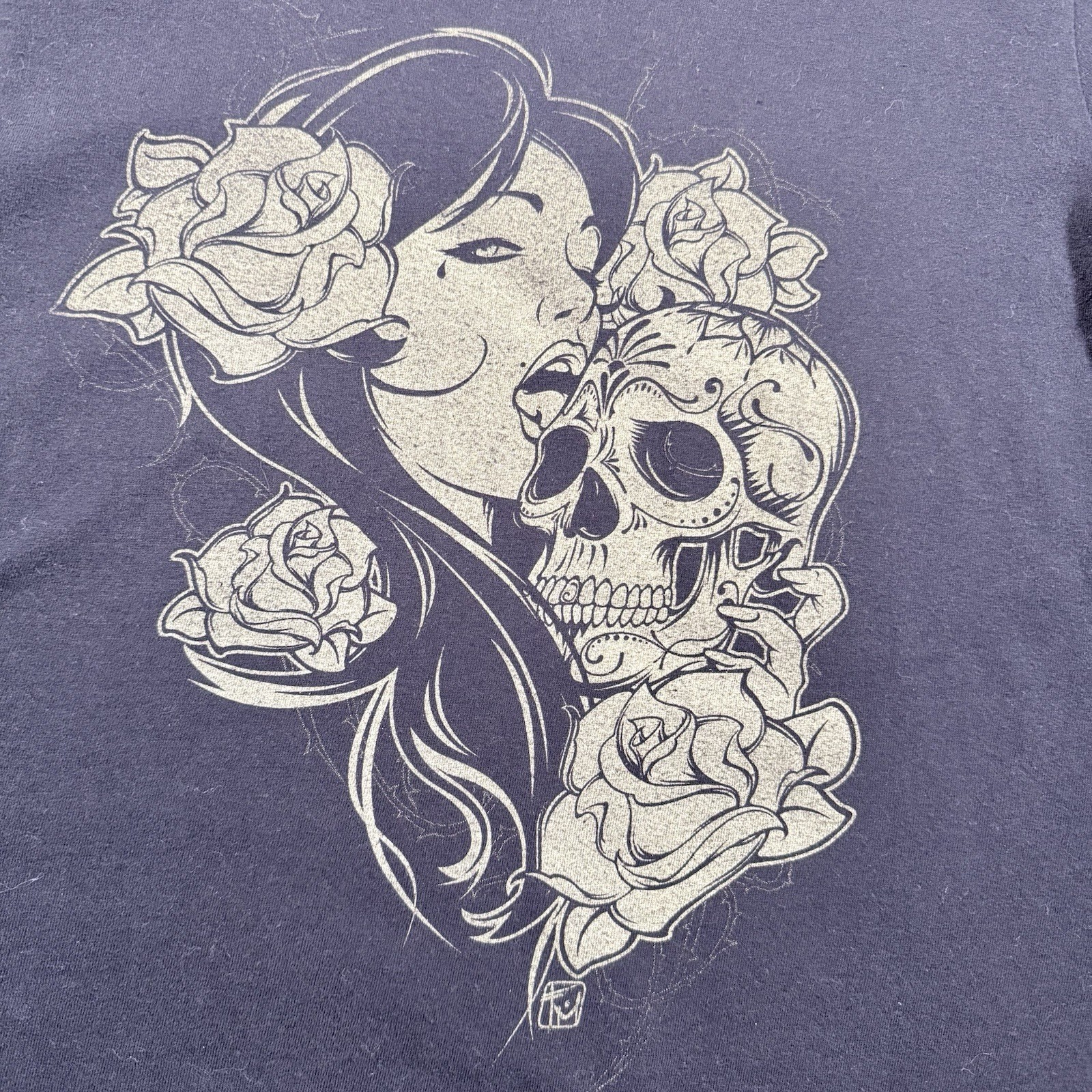 The Civilian Press Women M Tattoo Shirt Chicana Skull Roses Goth Edgy Rockabilly