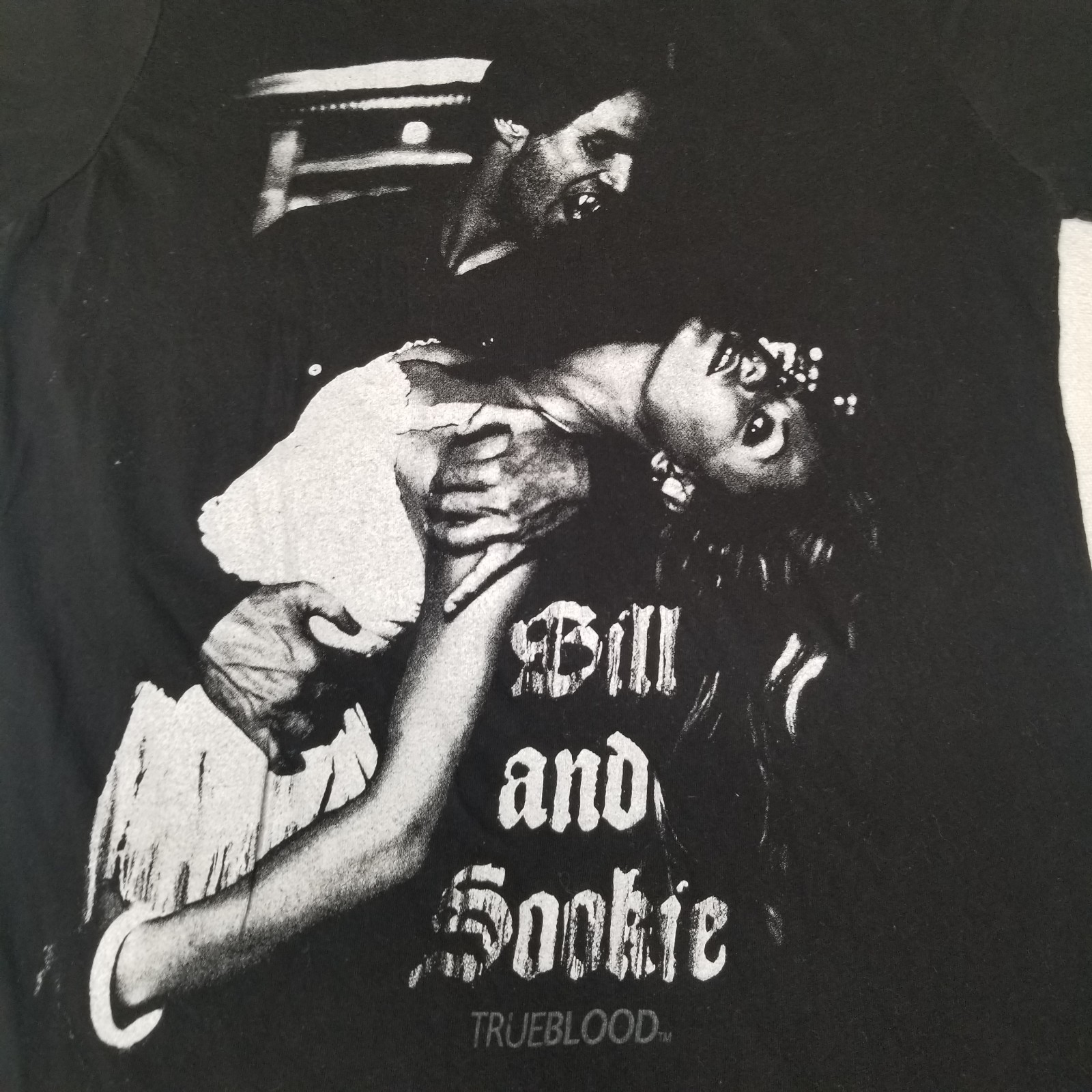 True Blood Shirt Womens Medium Baby Tee Bill & Sookie Vampire Black Y2K HBO 2009