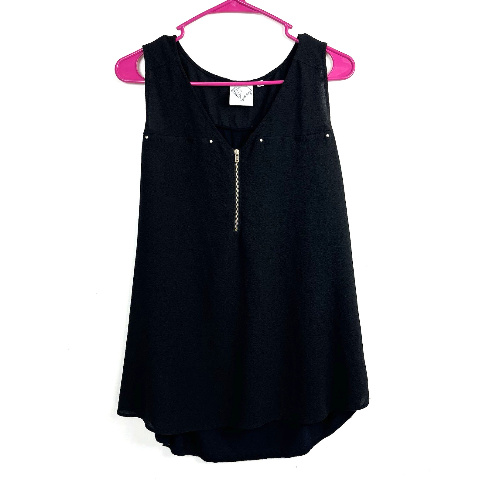Janet Chung Women’s Scoop Neck Black 1/4 Zip Faux Pockets Sleeveless Size XL