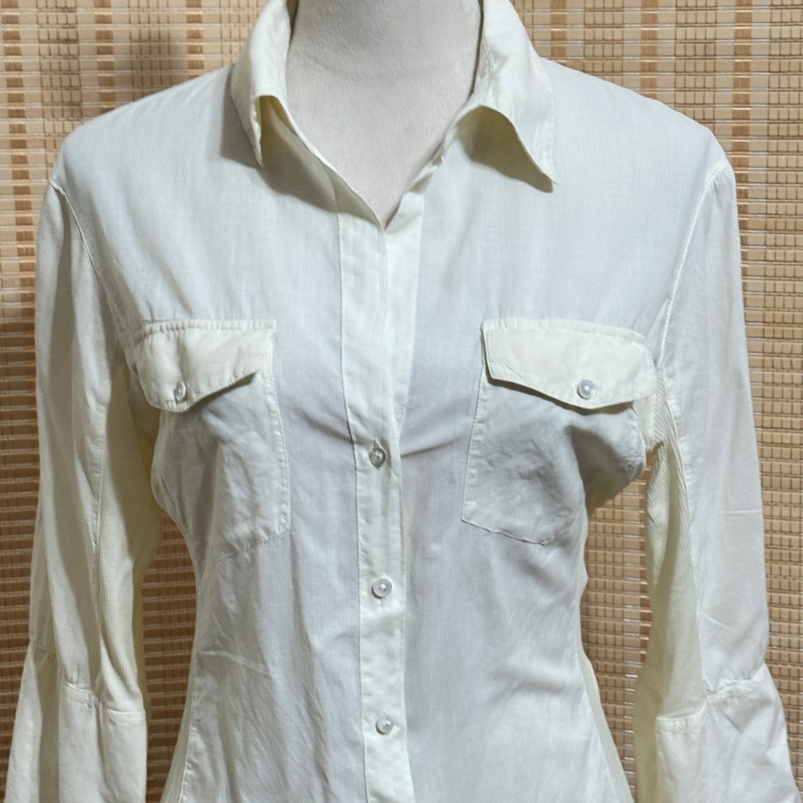 Standard James Perse Pale Yellow Ribbed Panel Utility Button Down Shirt Size 4 L