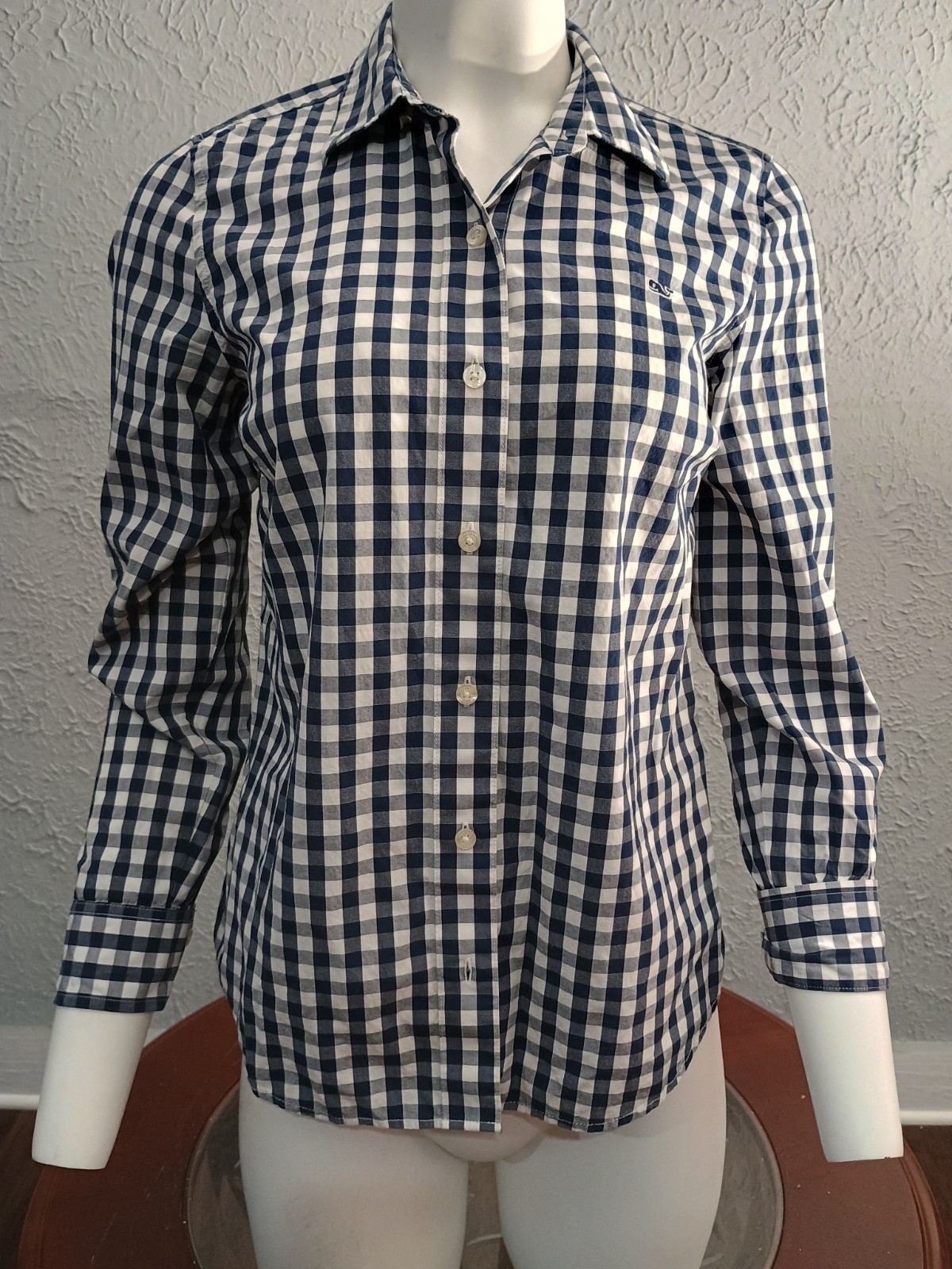 Vineyard Vines Sz 6 Women’s Shirt Blue White Plaid Check Cotton Long Sleeve