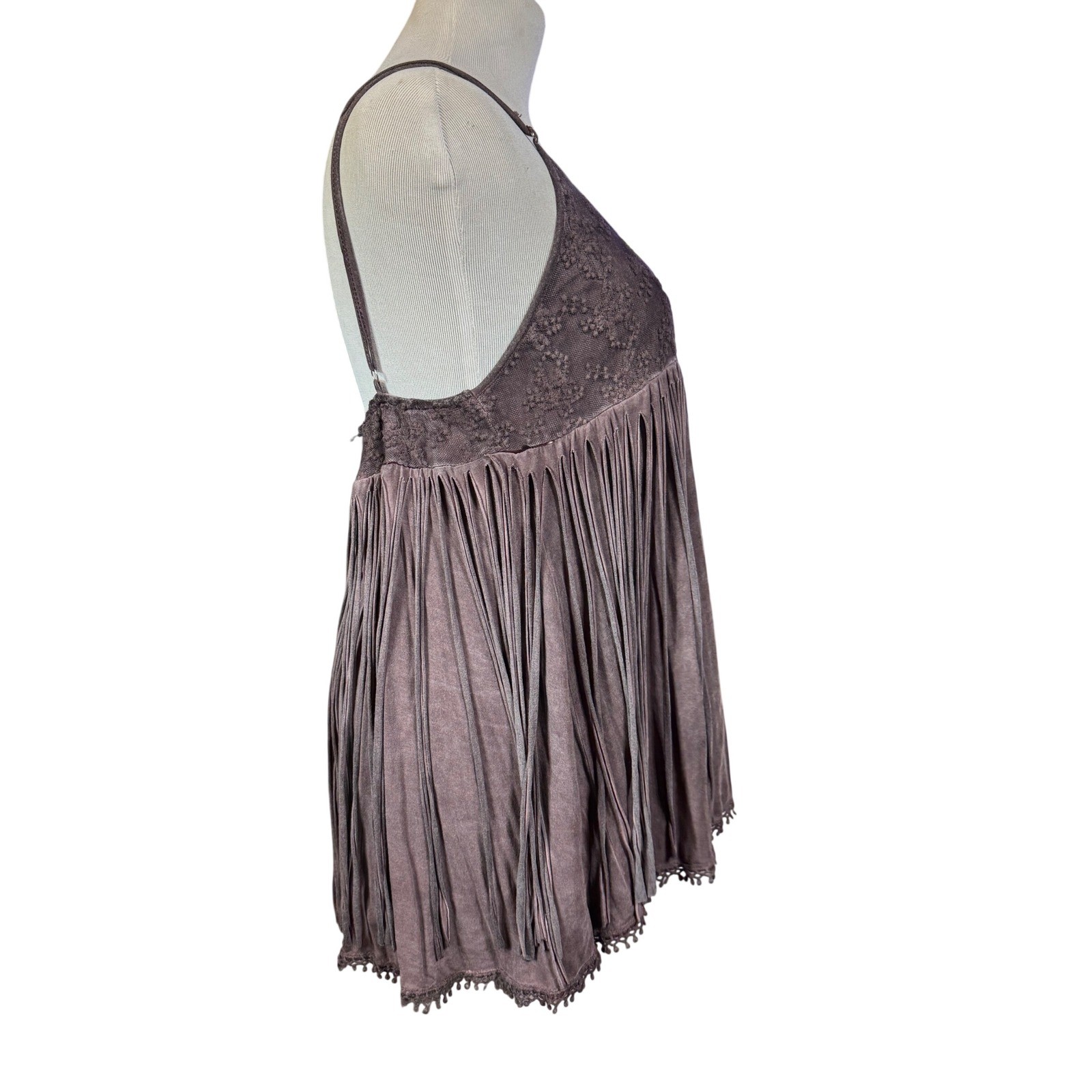 Cowgirl Hardware Fringe Tank Top Womens Large Lace Boho Western Mauve Purple