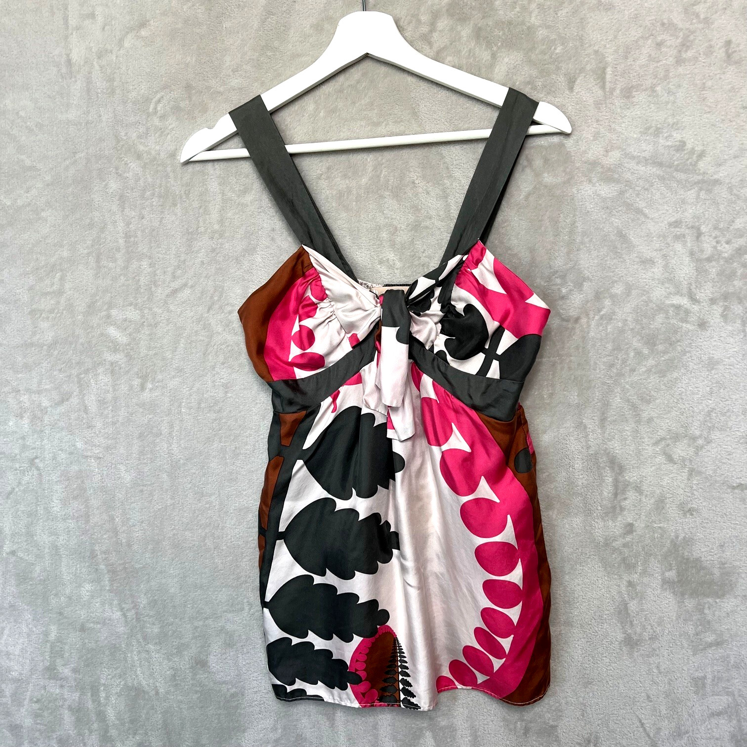 Vintage Y2K XS Hype Silk Babydoll Tunic Smocked Back Abstract Print Pockets