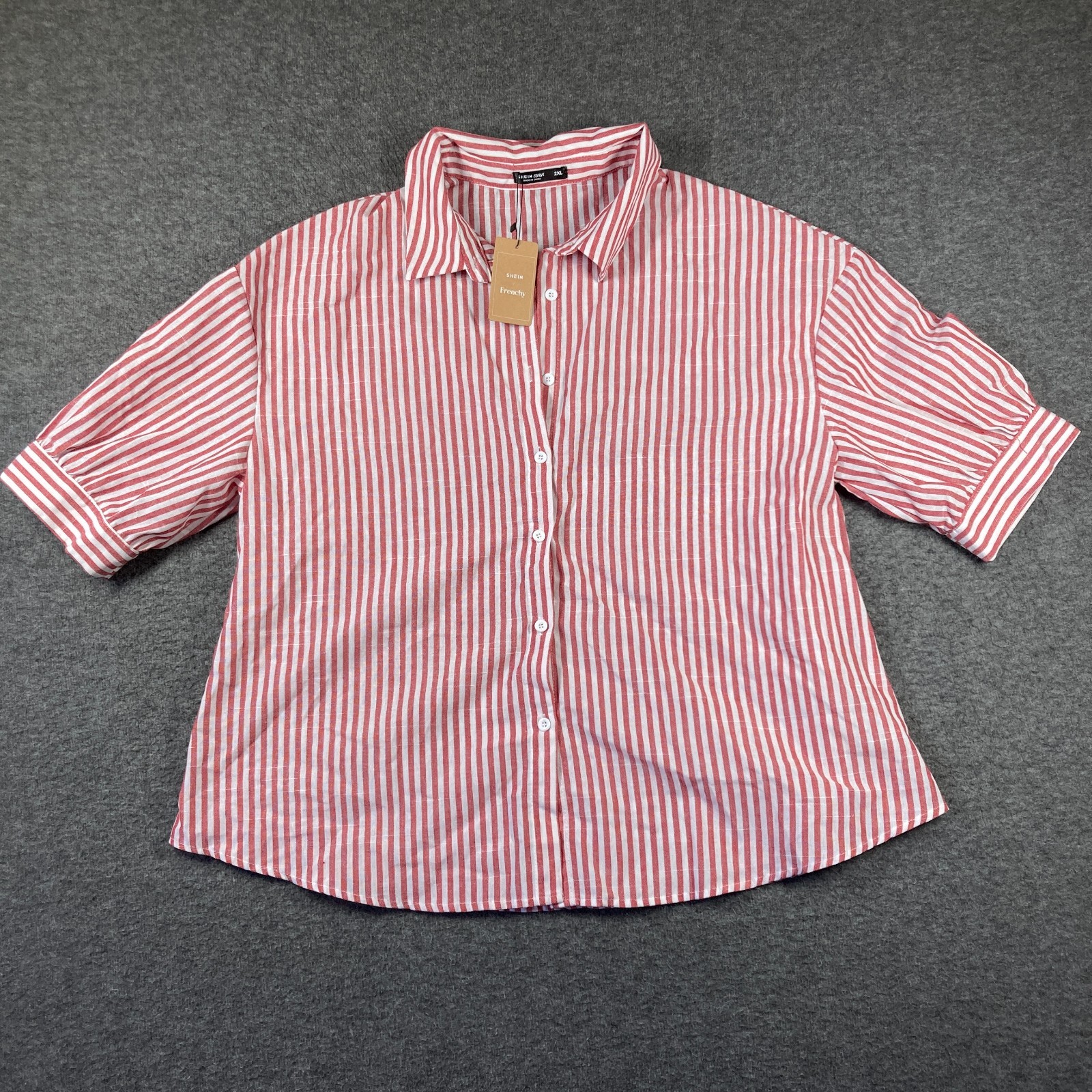 NWT Shein Frenchy Button Up Shirt Womens 2XL Red Stripe