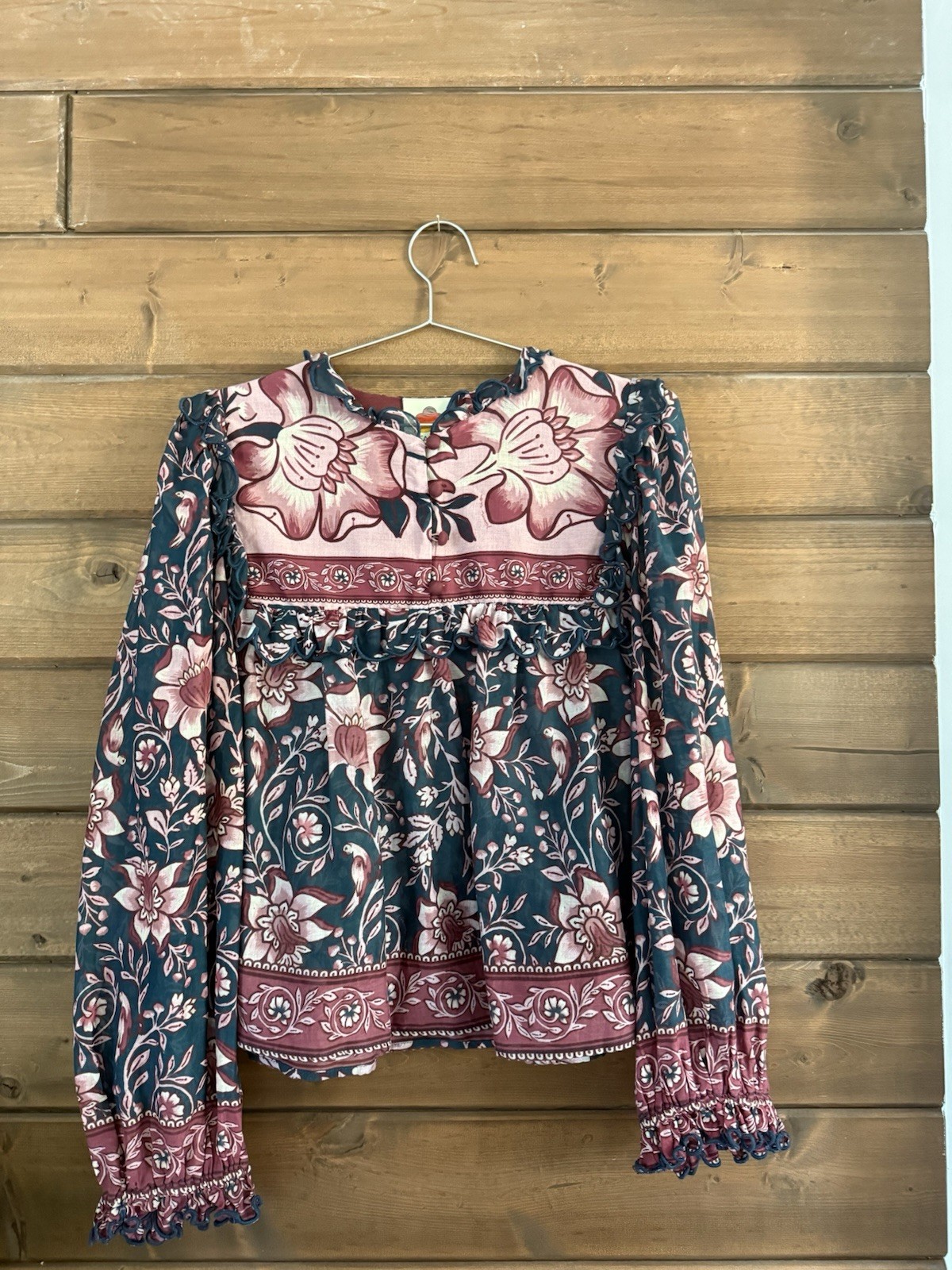 Farm Rio Ainika Charm Long Sleeve Blouse Lightweight Boho Size Large