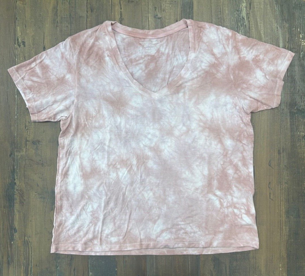 NWOT American Eagle Womens Soft & Sexy Pink Tie Dye V Neck T-Shirt