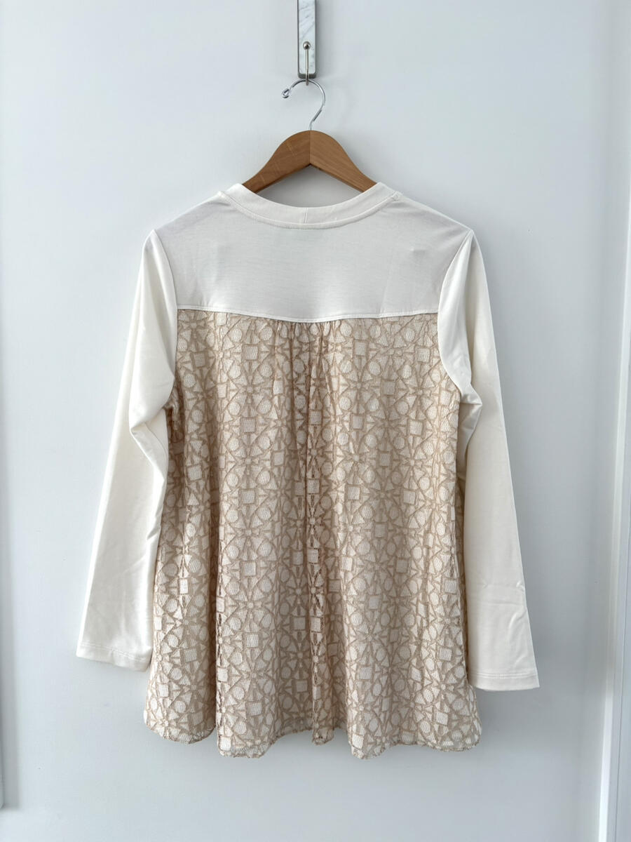 Womens LOGO Lounge Ivory Gold Lace Overlay Jacket Size Medium