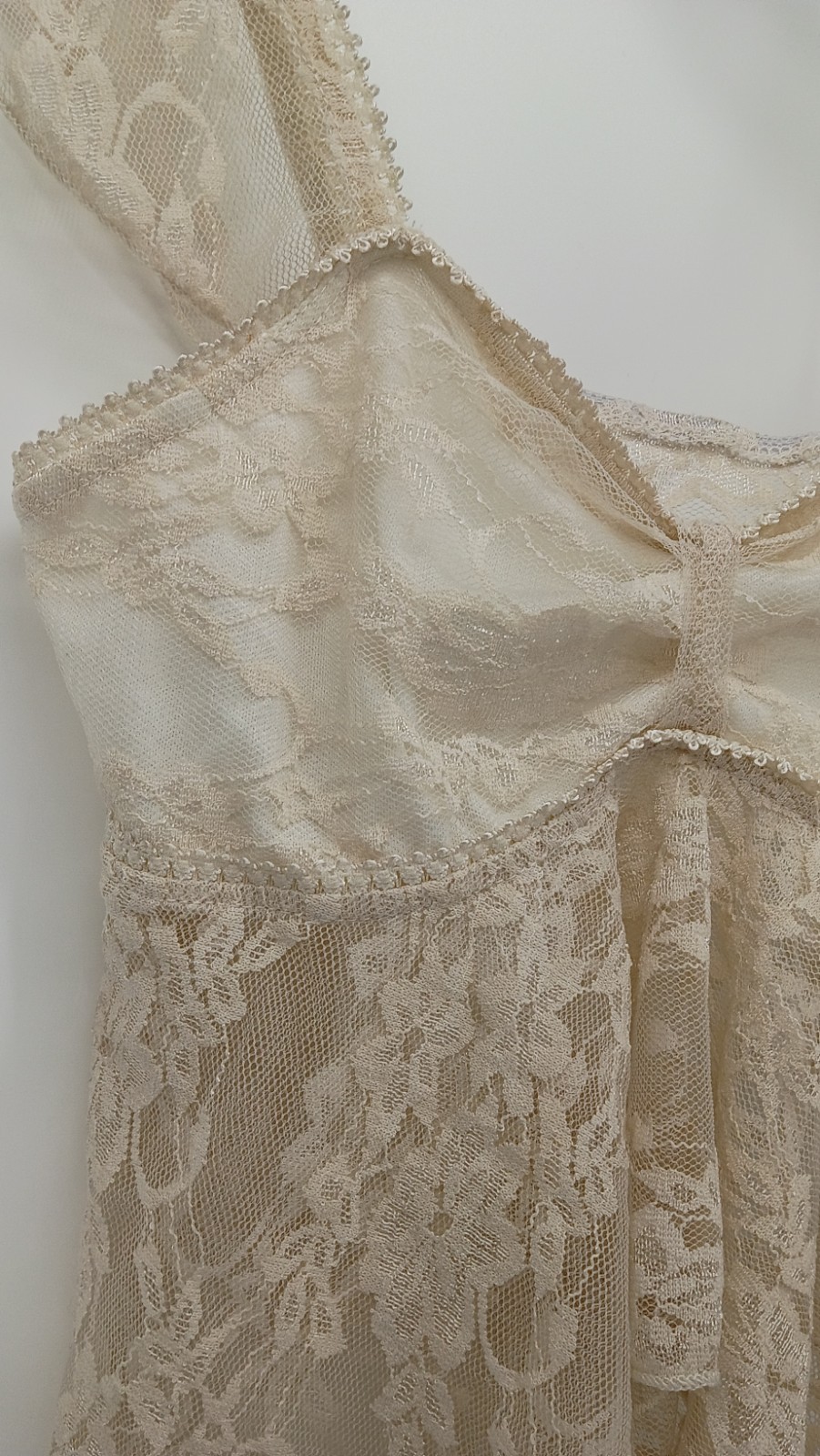Vintage Style Cream Lace Babydoll Cami Tank Top Sheer Fairy Grunge Coquette XS