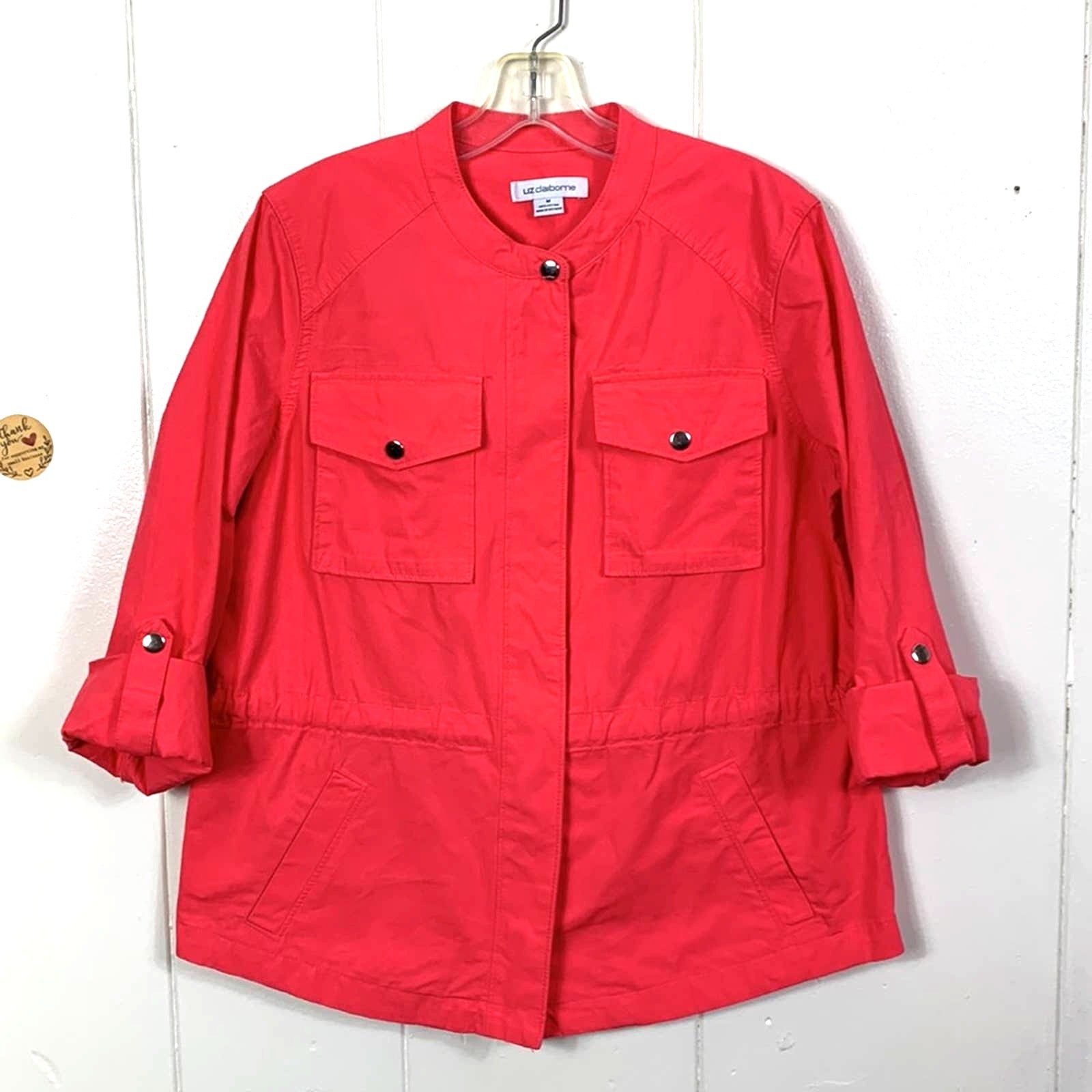 LIZ CLAIBORNE BLOUSE/JACKET SIZE M ZIP-BUTTON CLOSURE ROLL TAB/LONG SLEEVES PINK