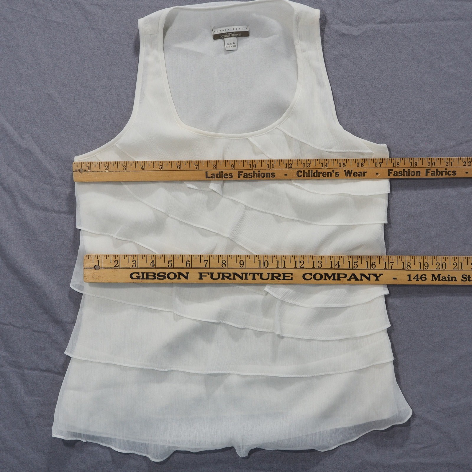Andrea Behar Boston Proper Tank Top Women 6 White Boho Layered Ruffle Lagenlook