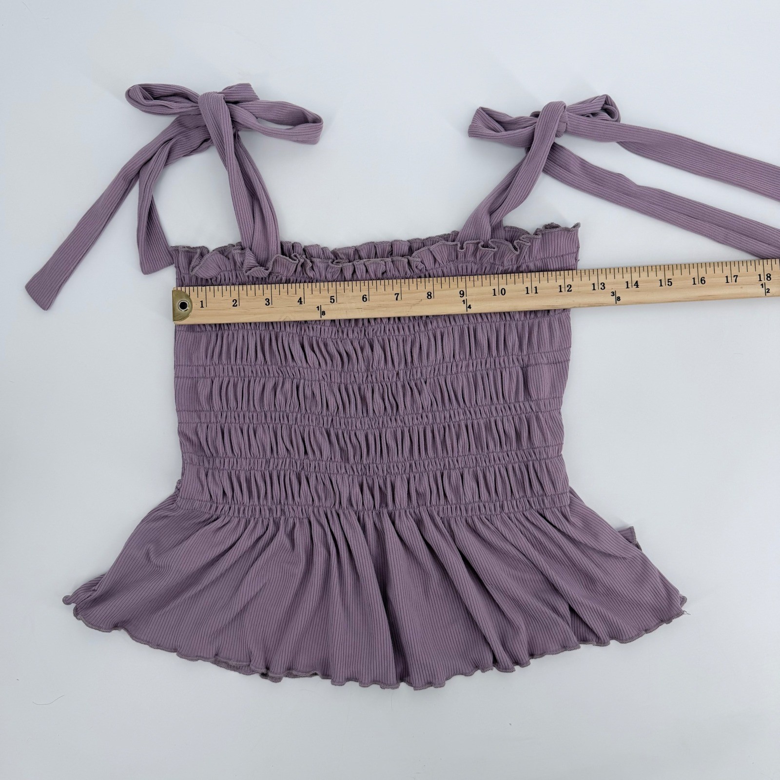 Altar’d State Smocked Peplum Top Womens M Purple Tie Strap Coquette Fairycore