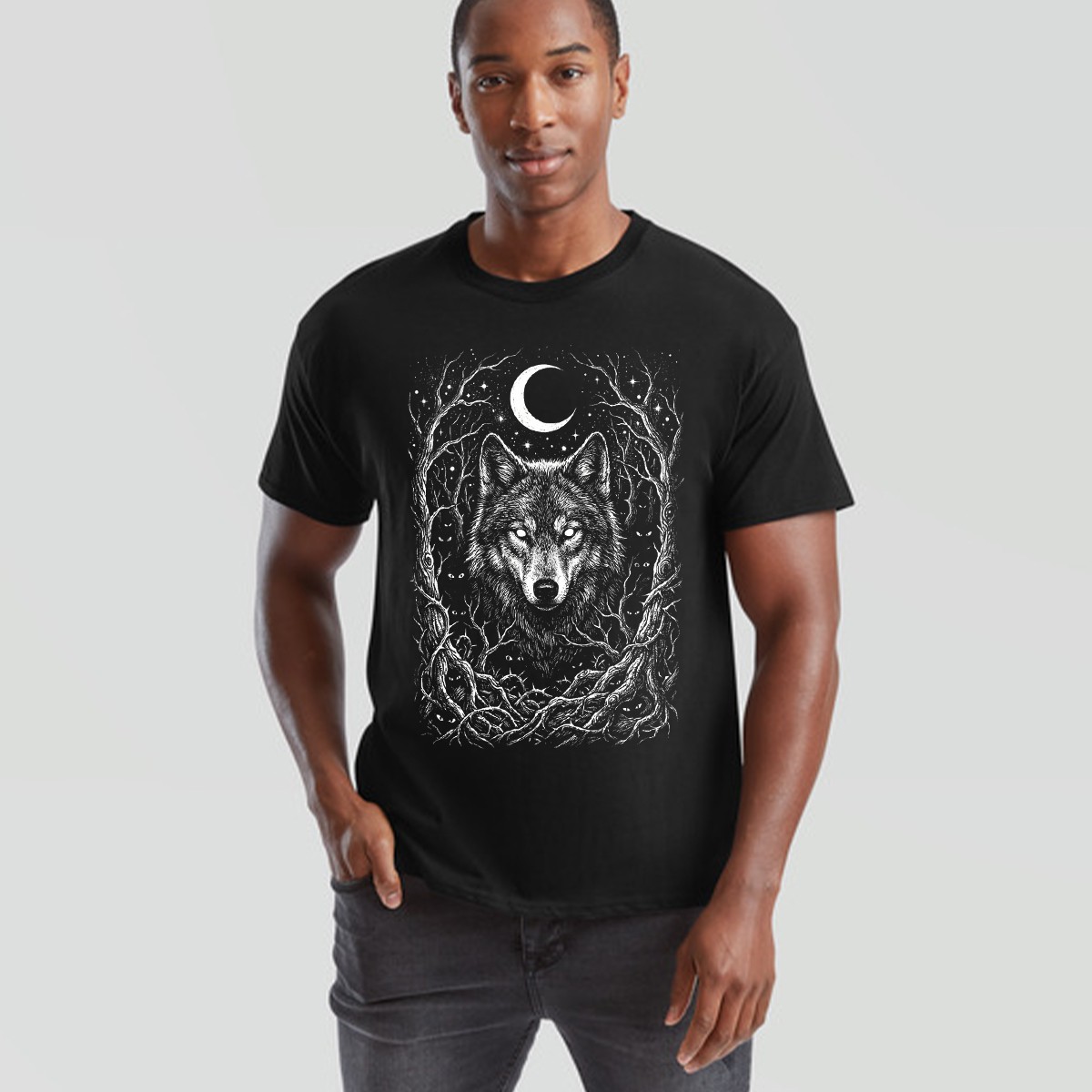 Wolf Wolves Animals Mens T-Shirt Womens Tee Mystical Forest Graphic Unisex Tee