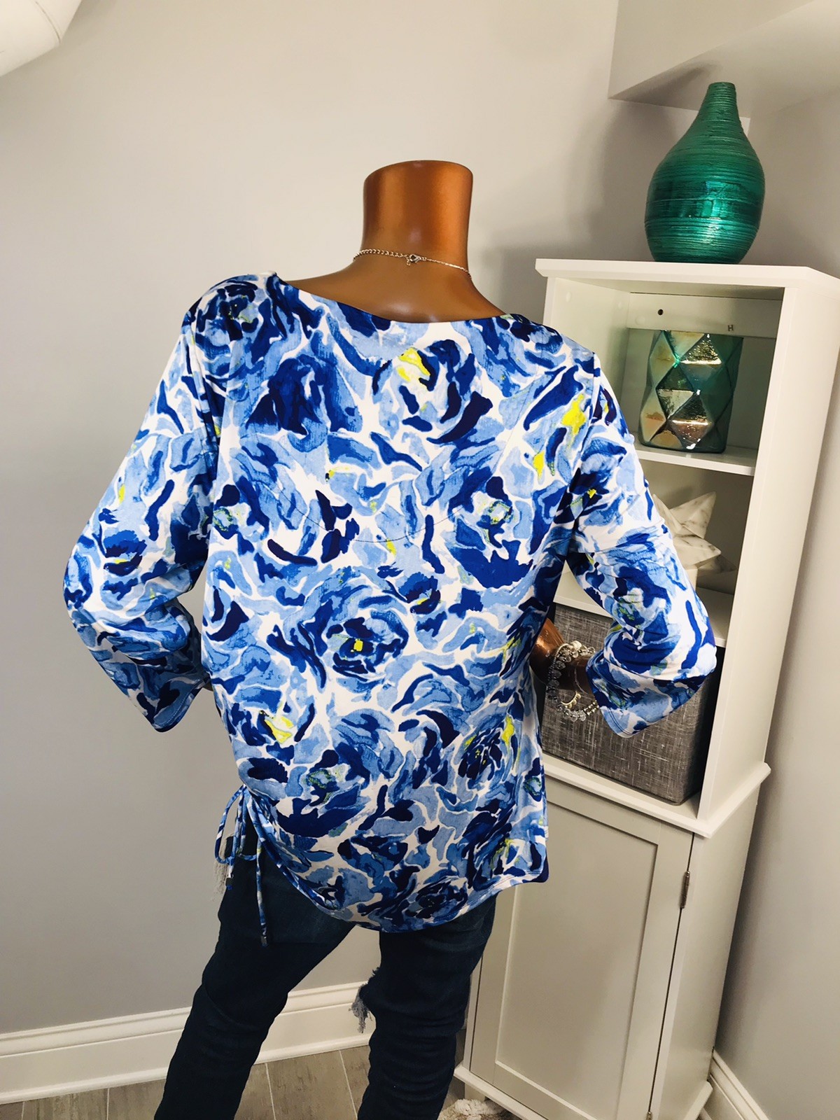 Dana Buchman XL Top Stretch NWT $44 Ruched Draped Blouse Hem Side Tie Cinched