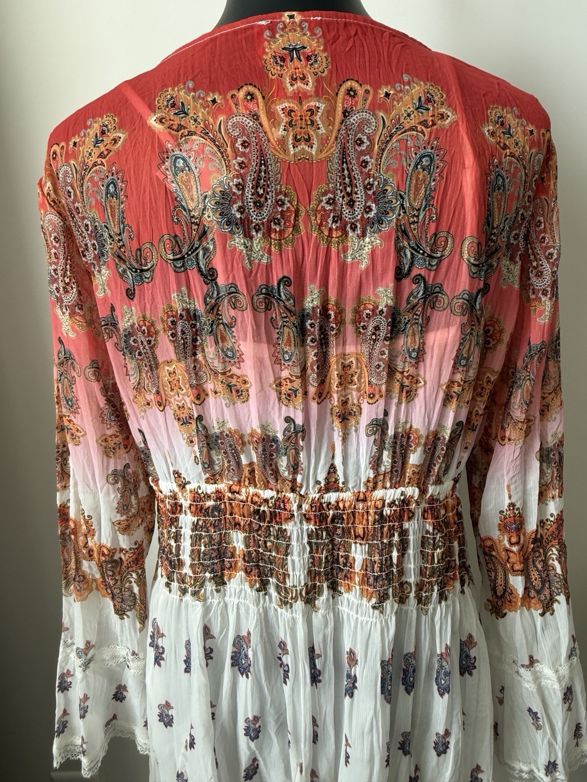 V Cristina NWT Boho Chic Colorful Top W/Smock Detail Women’s Sz L Whimsical Y2K