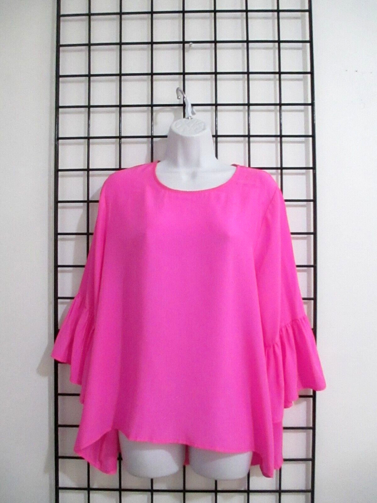 LaRoque 🌸 ONE SIZE / S / M / L / XL==NEON PINK / LONGER AT BACK / SILK BLOUSE