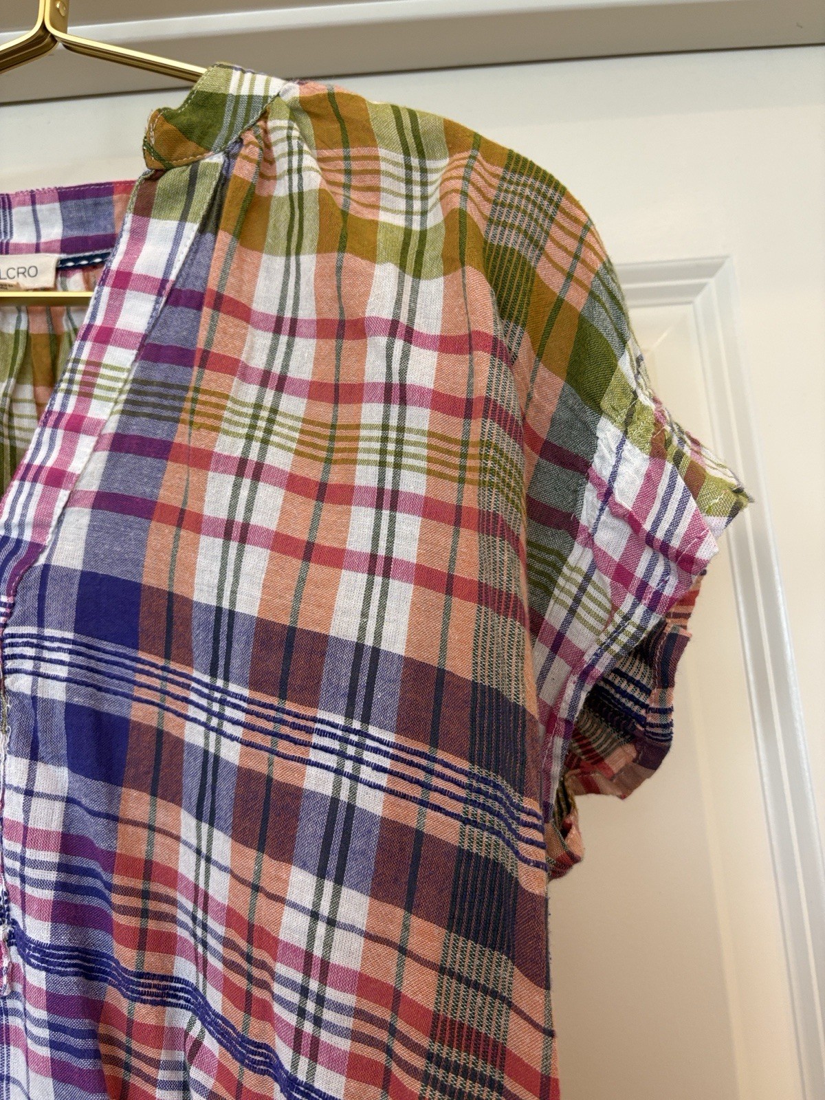 Pilcro Women’s Multicolor Plaid V-Neck Pullover Cap Sleeve Blouse Top