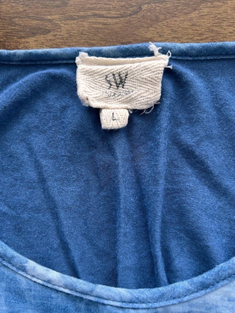 SW blouse top size L sleeveless embroidered flowers tie dye blue pullover