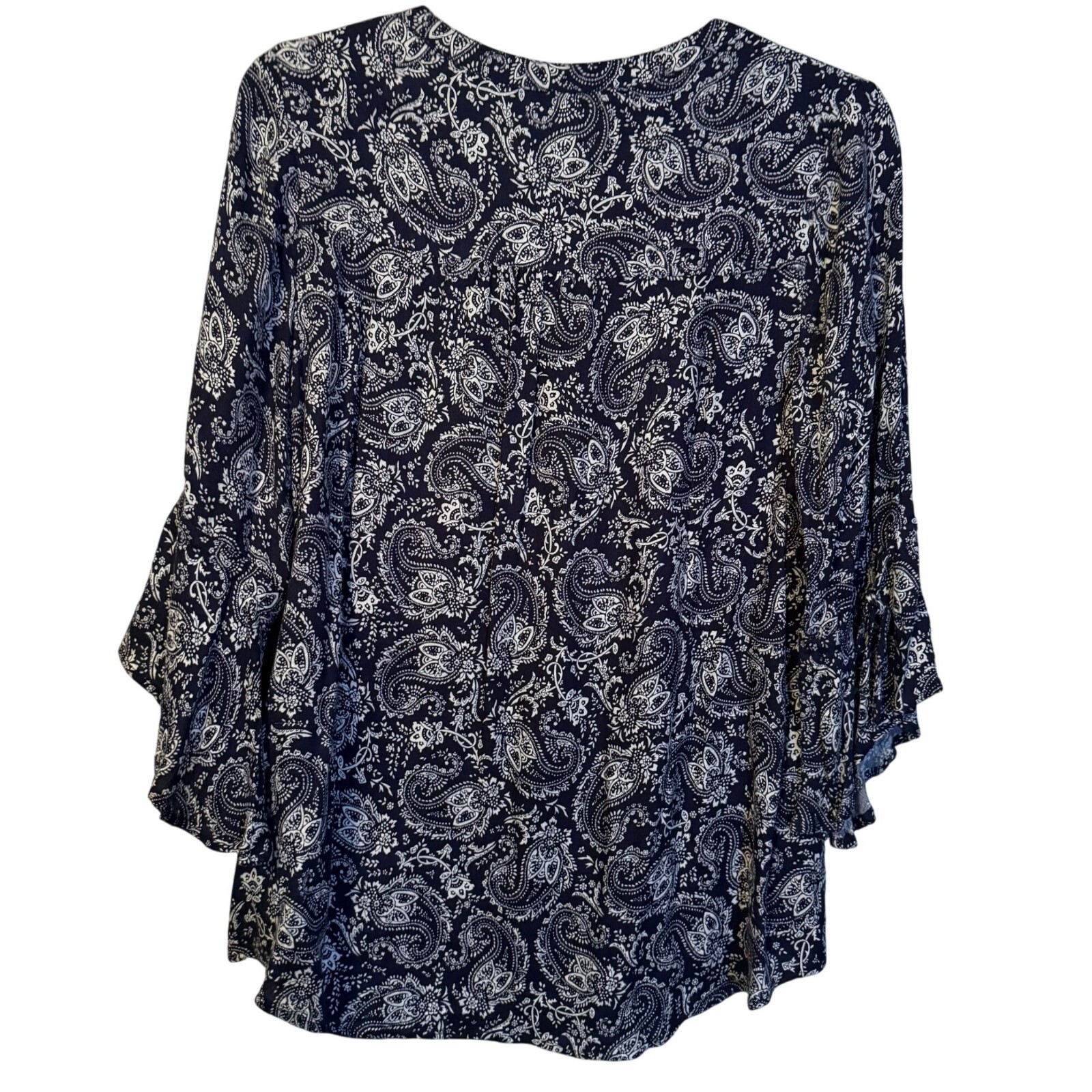 Westport Womens Blouse Sz 1X Navy & White Paisley Print 3/4 Sleeve Blouse