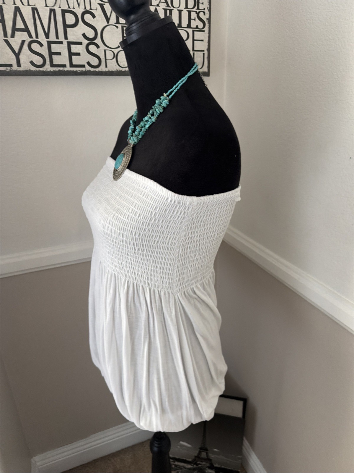 NWT Lascana Bubble Hem Smocked Tube Top White Stretch Medium 8-10