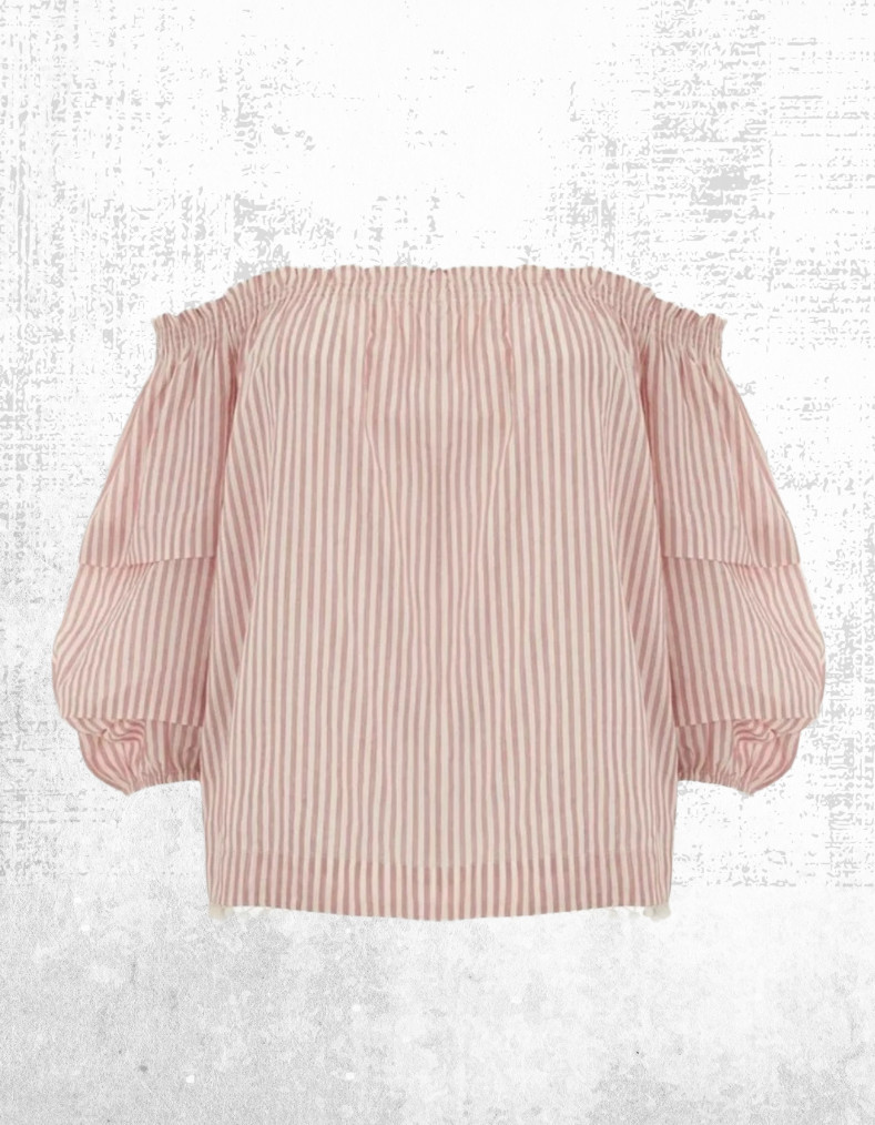 Womens Mint Velvet 3/4 Sleeve Striped Cold Shoulder Blouse in Ivory