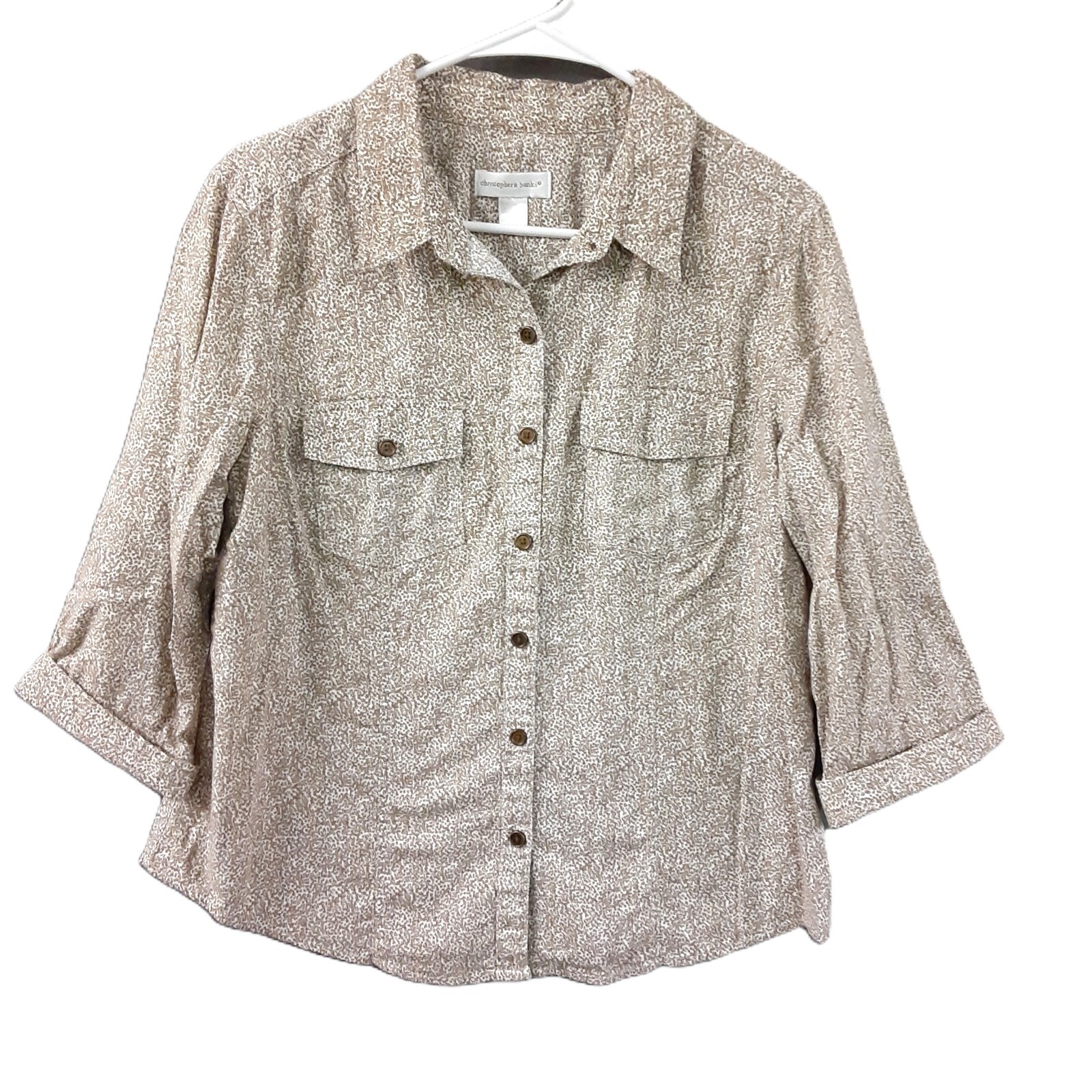 Christopher & Banks Womans Button Down Size Large Roll Tab Sleeve, Pockets