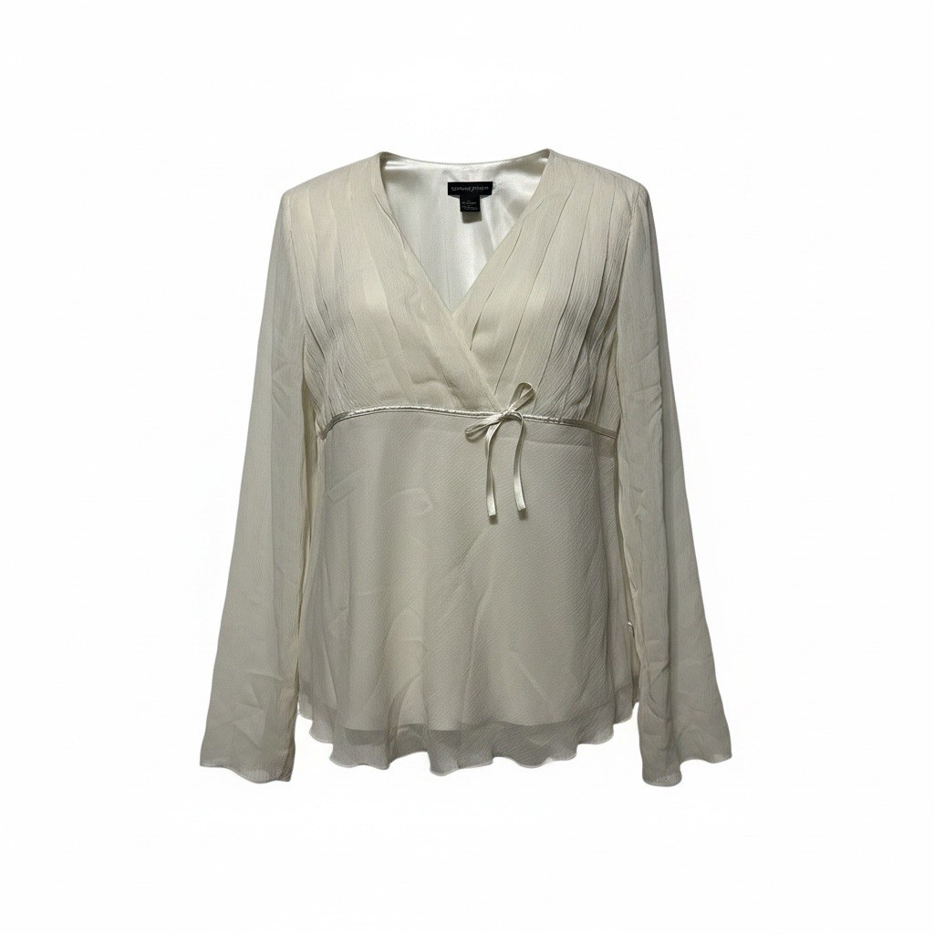 Spencer Jeremy 100% Silk Blouse Womens S Ivory Ruffle Long Sleeve Side Zip