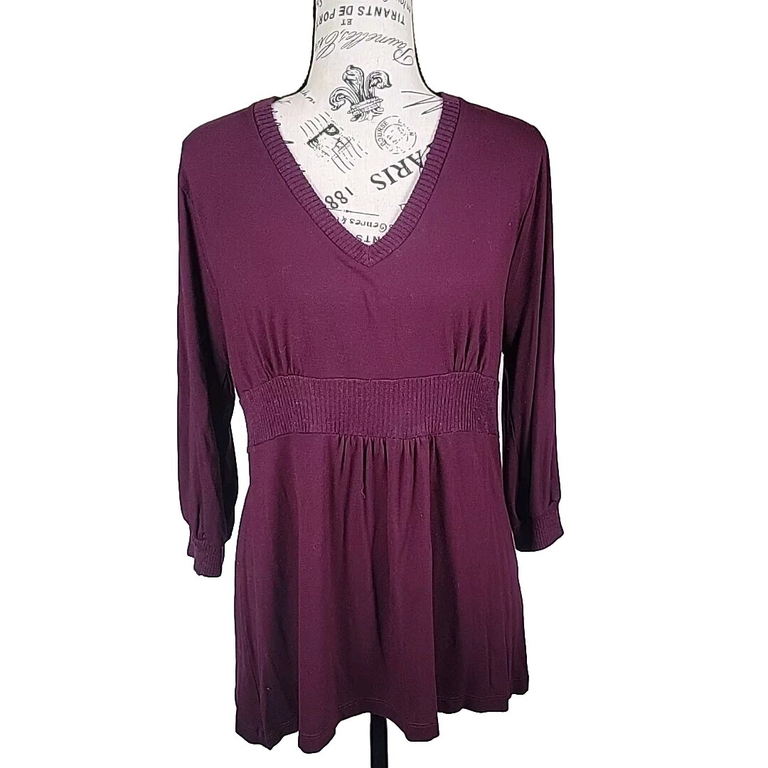 August Silk Options XL Women’s Top Knit Burgandy High Waist 3/4 Balloon Sleeves