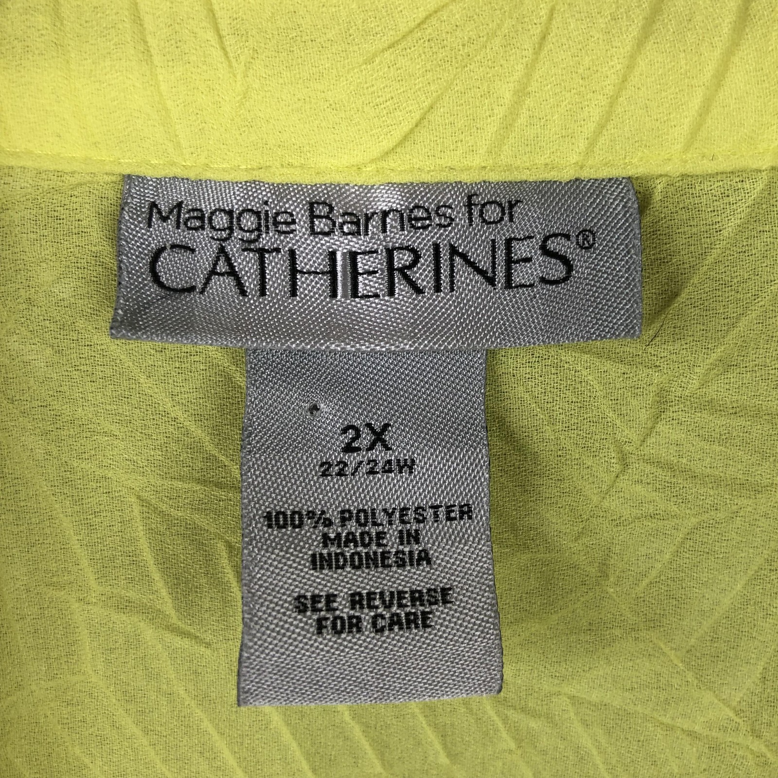 Neon Yellow Shirt Womens 2X Yellow Button Front Blouse Tunic Bold Summer
