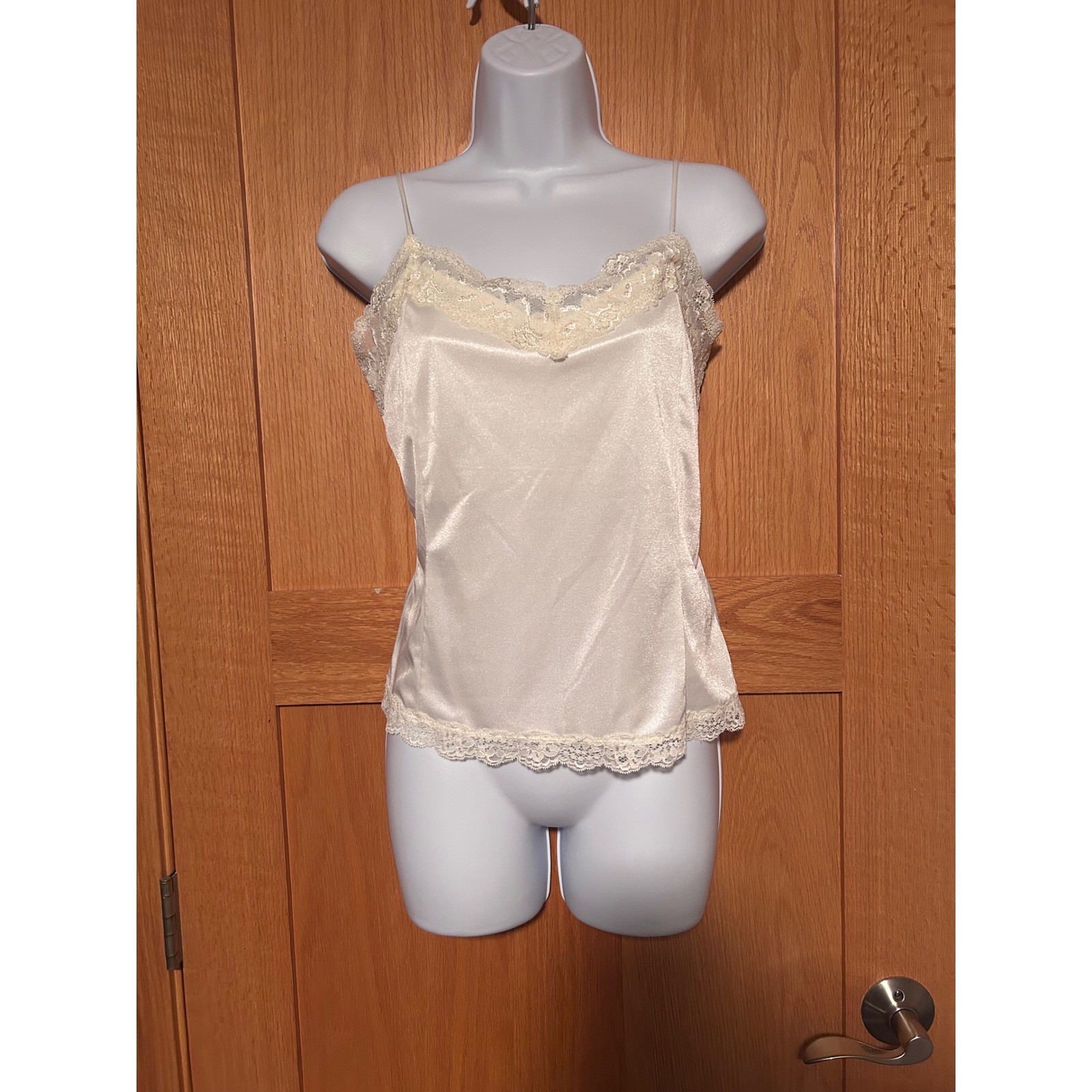 Vintage Y2K Worthington Ivory Satin Lace Camisole Top P Large Fairycore Coquette