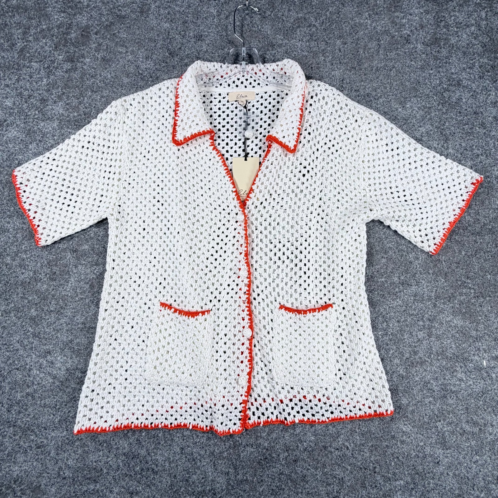 Elan Serra Top Womens XL Lightweight Open Knit Acrylic Contrasting Knit Trim