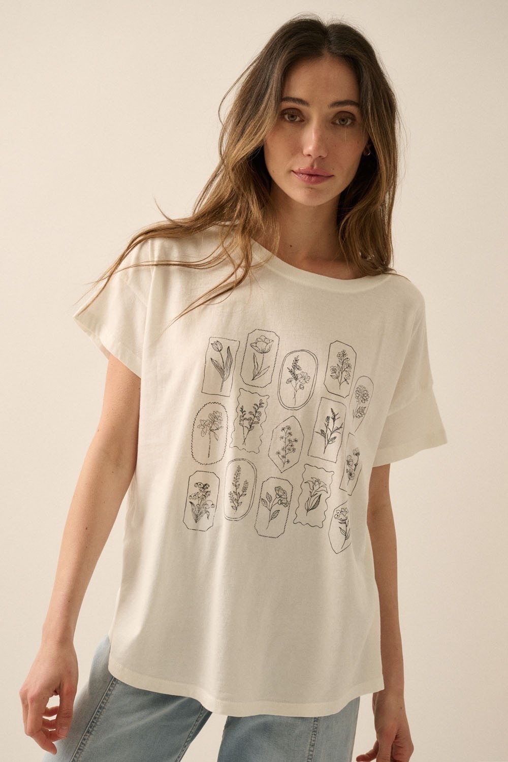 Promesa Spring Flowers Washed Cotton Graphic Tee Top