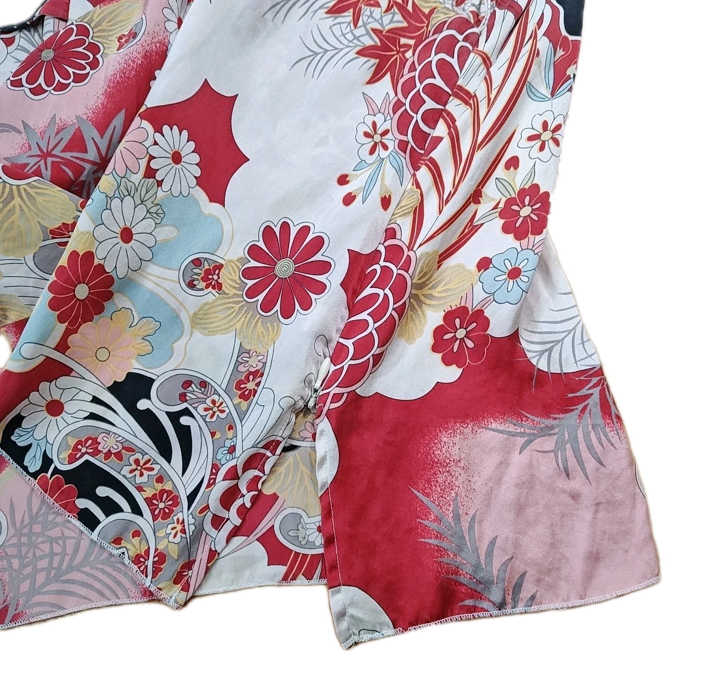 Vtg Jonathan Martin Sz XL Silk Faux Wrap Blouse Japanese Floral Y2k Babydoll Top