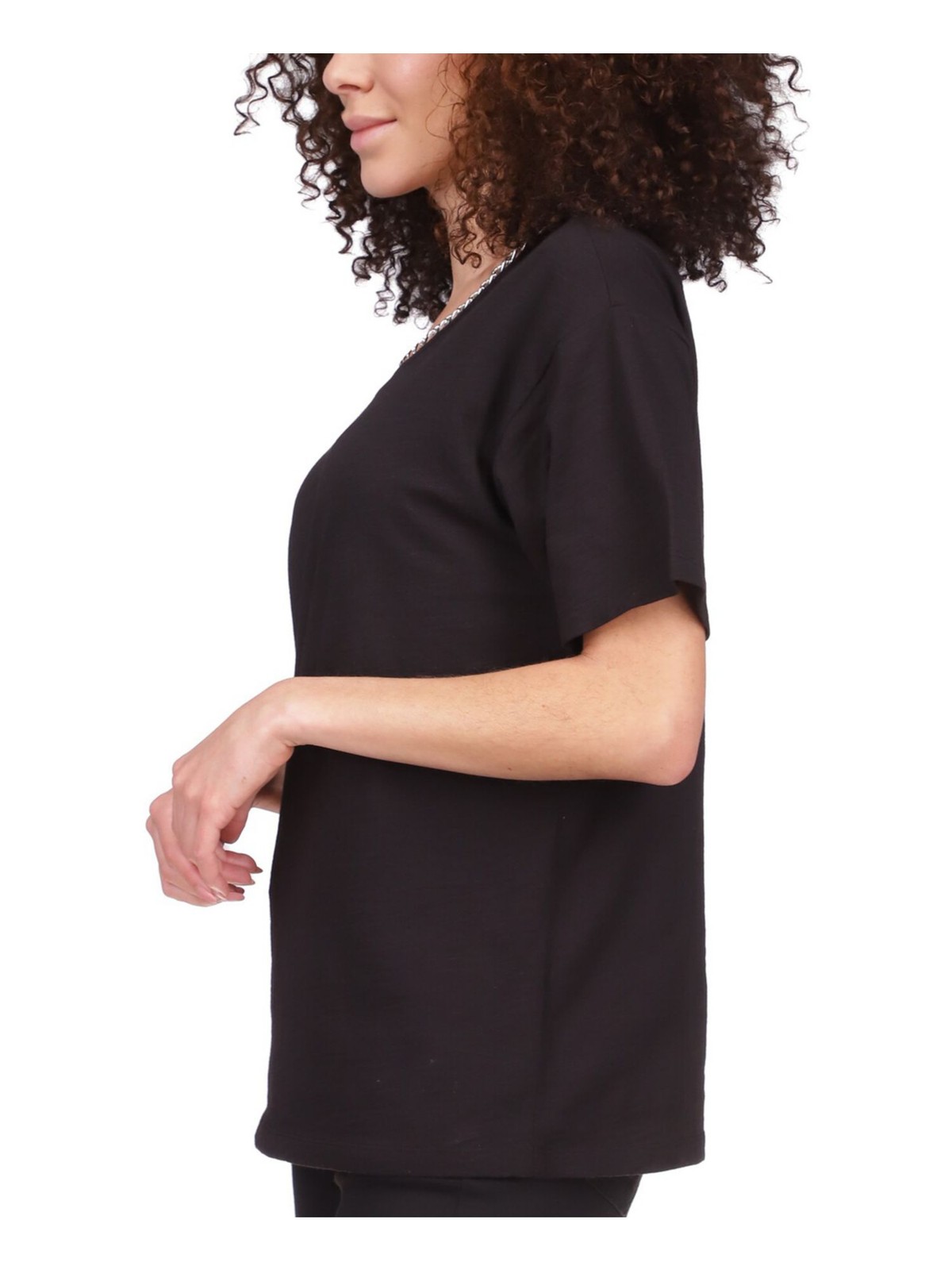 MICHAEL MICHAEL KORS Womens Black Pullover Chain Short Sleeve T-Shirt S