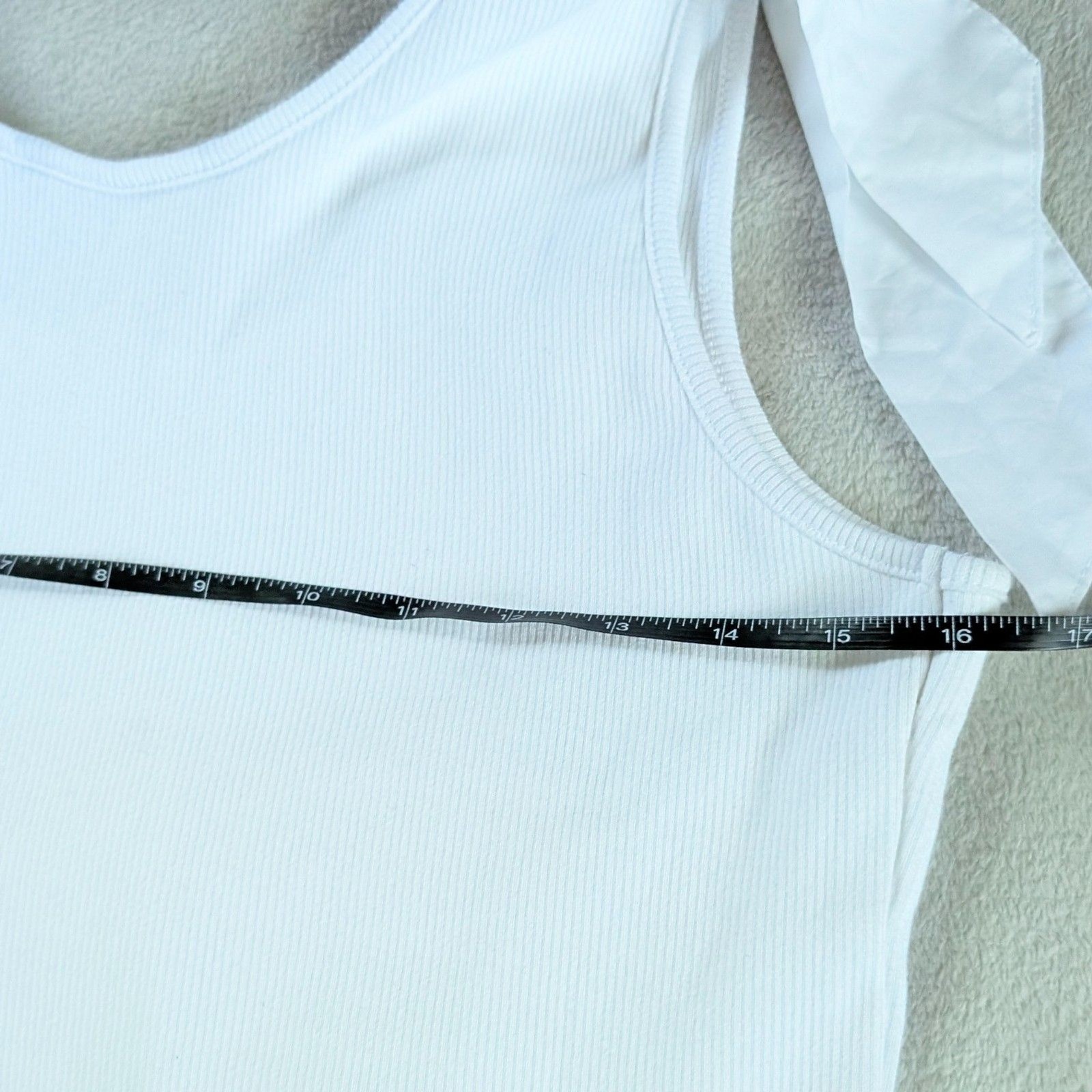 Ribbed Shoulder Bow Tank Top Women’s Large White Fitted Coquette