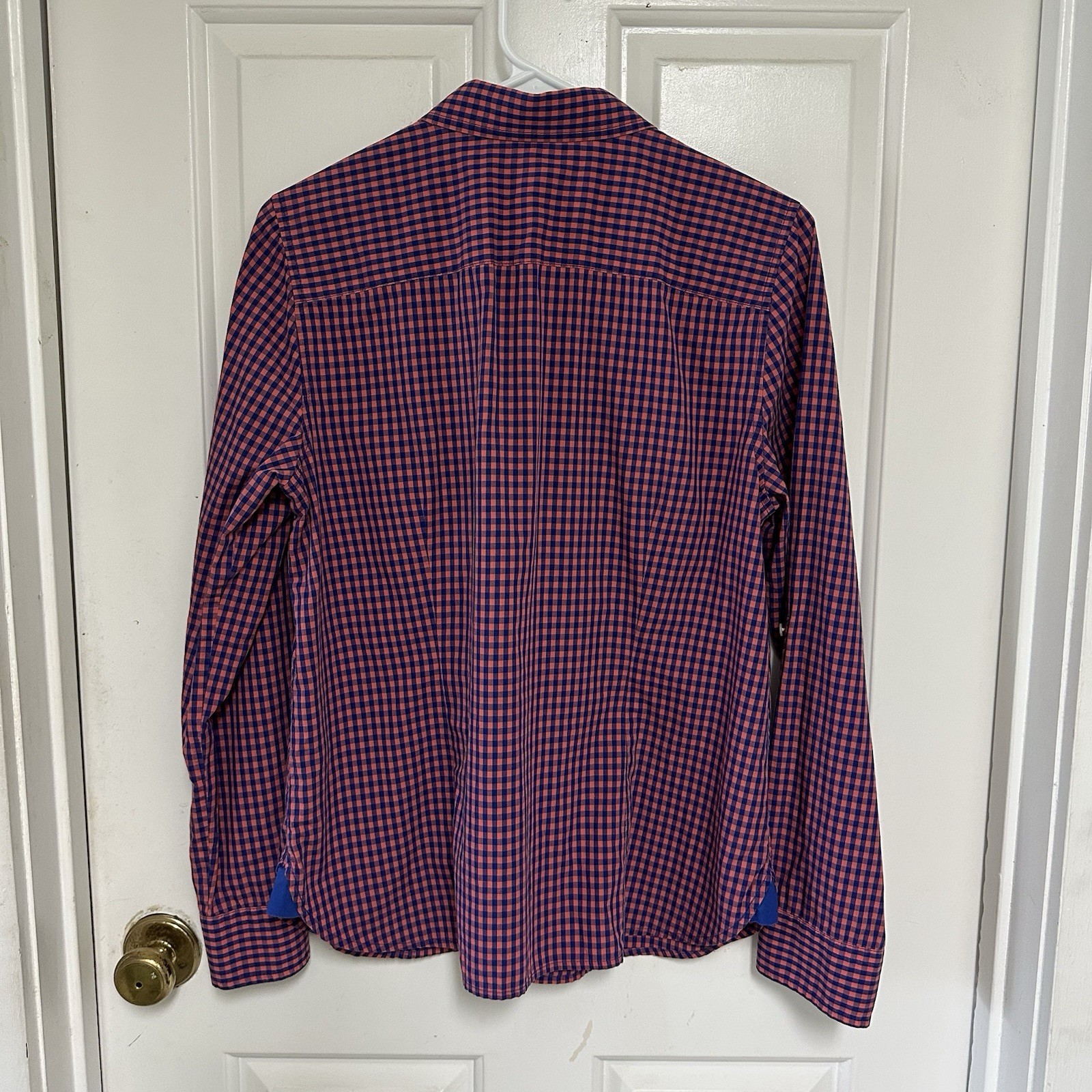 TALBOTS Womens 10 Cotton Check Plaid Flip Cuff Roll Tab Sleeve Button Up Shirt