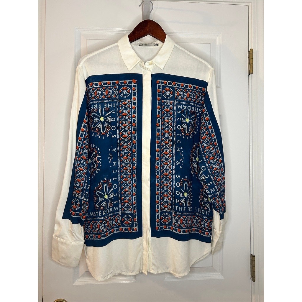 Scotch Soda Womens 36 S Bandana Scarf Print Viscose Button Down Shirt