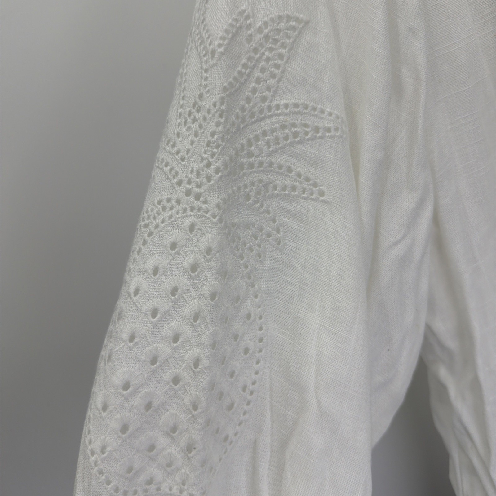 Calypso St Barth White Linen Blend Eyelet Pineapple Sleeve Blouse Top 1X Plus