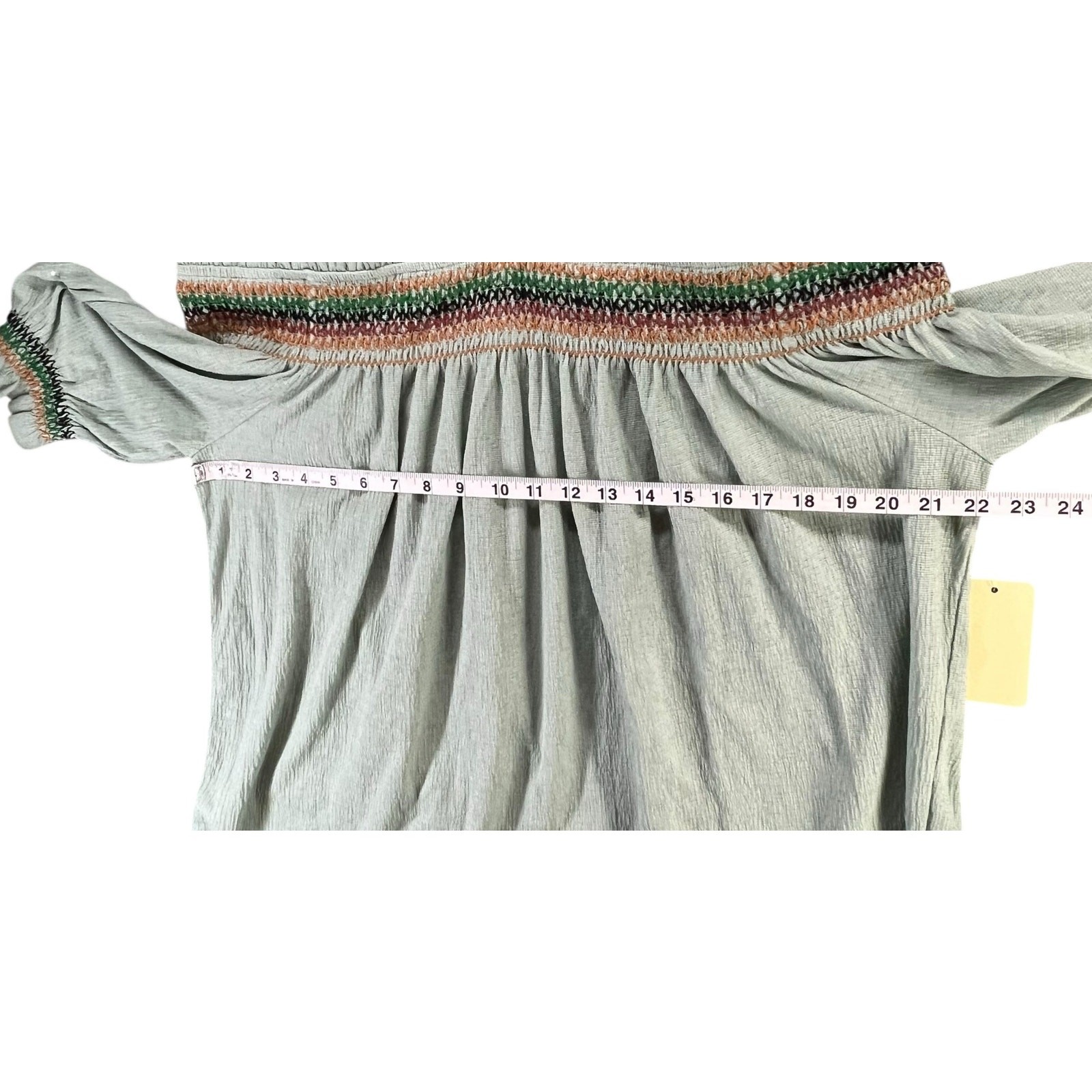 Flower & Feather Off Shoulder Top Women 3XL Light Green Embroidered Peasant Boho