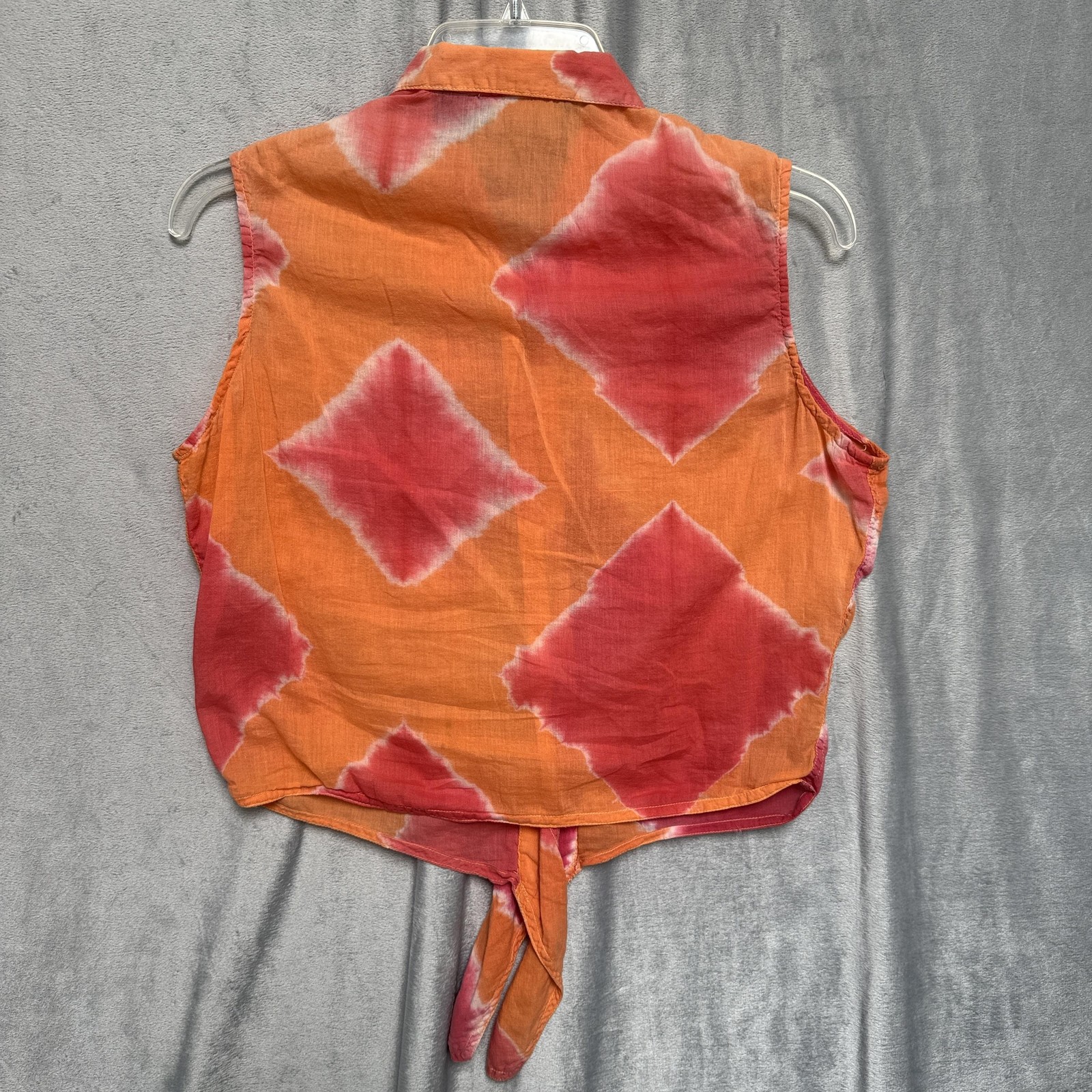 Route 66 Shirt Womens Large Orange Red Tie Dye Sleeveless Button Front Tie Top