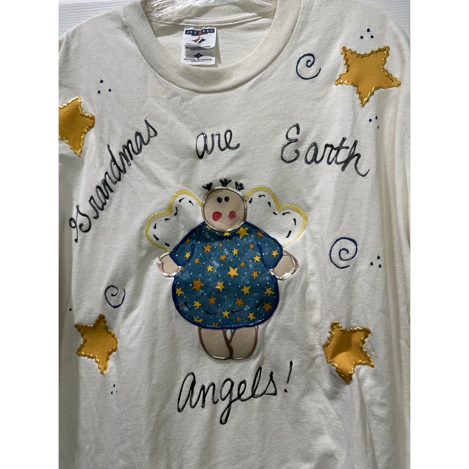Vintage 90s Jerzees USA 2X Handpainted Tee Grandmas Are Earth Angels Nostalgia