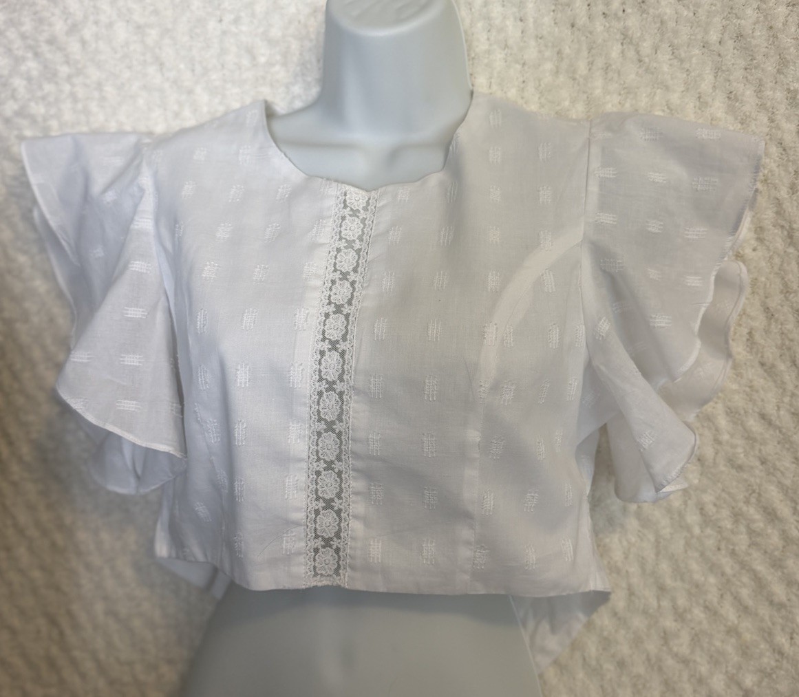 Altar’d State Crop Top M White Flutter Sleeve Tie Back Cottagecore Festival Boho
