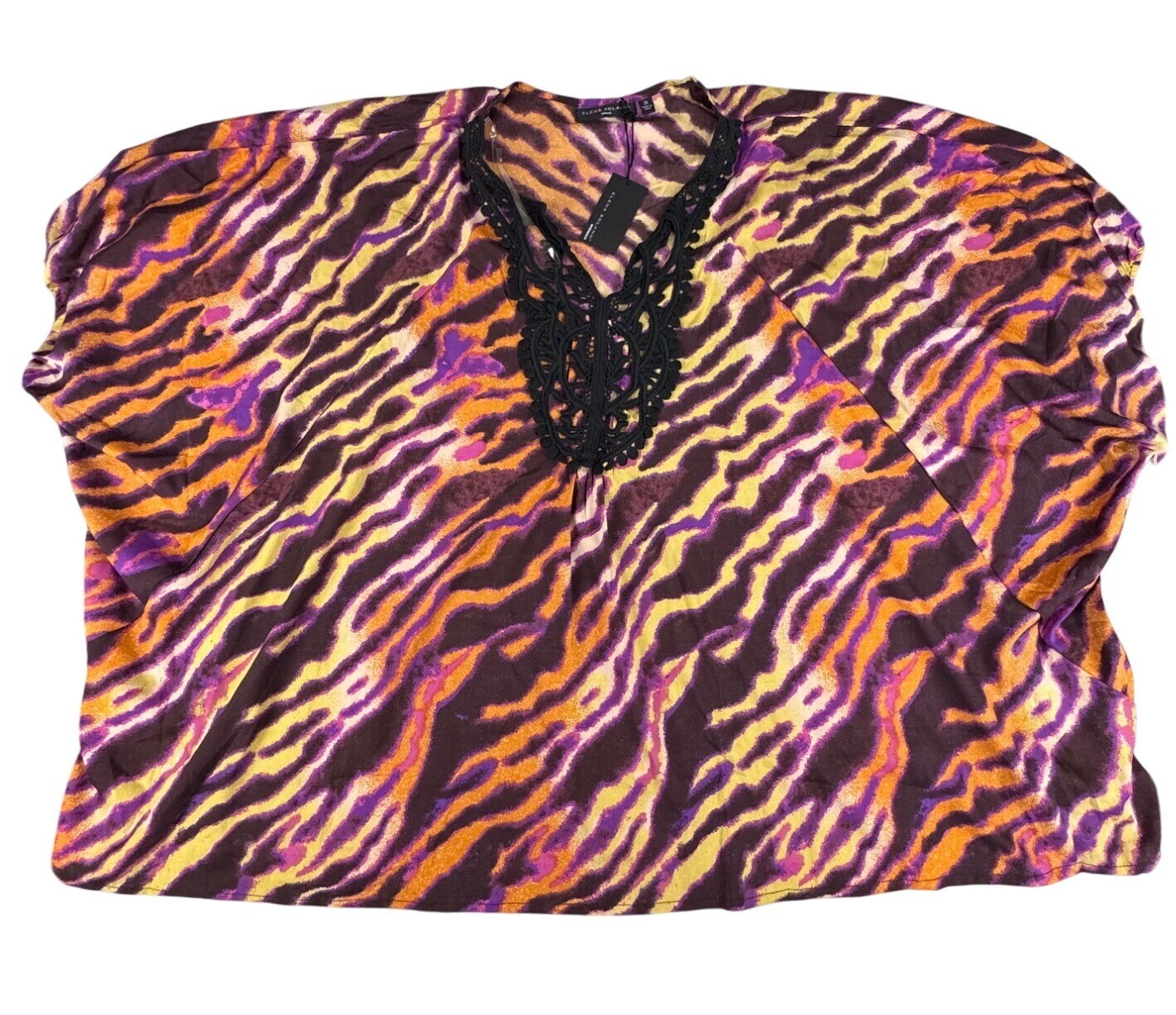 Elena Solano 2X Womens Animal Print Top W/ Black Crochet Detail NWT Polyester