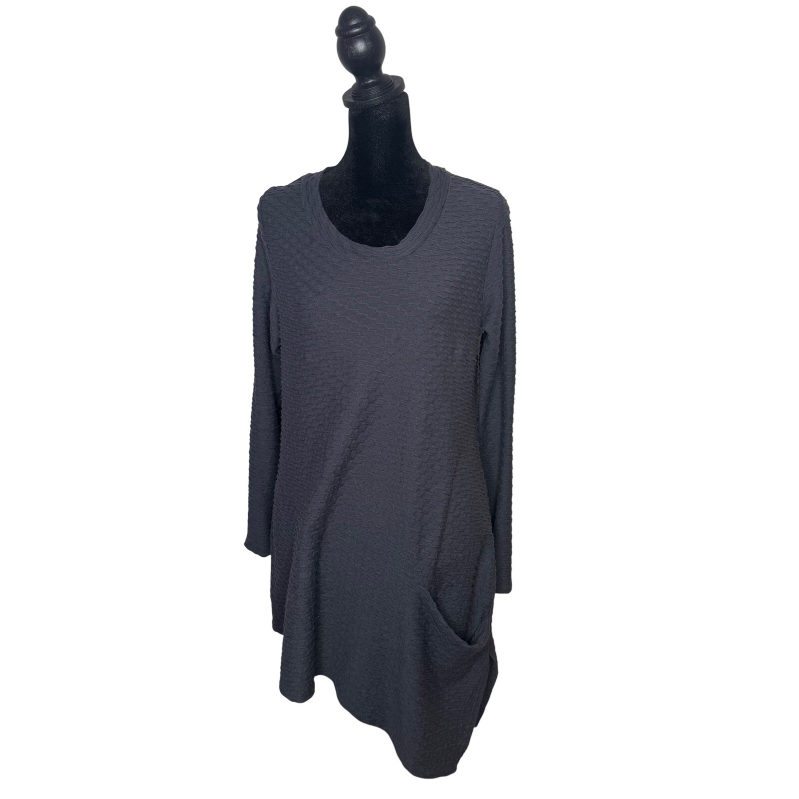 Lisa Bayne Lagenlook Asymmetric Tunic Top Lagenlook Textured Artsy Gray Size M